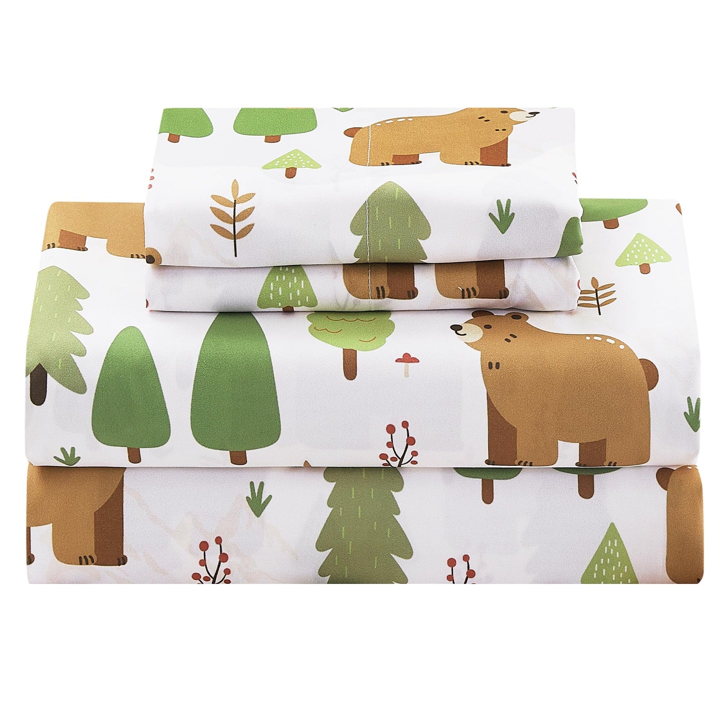 CozySmile Twin Sheet Set Kids,3 Pieces Breathable Soft Microfiber Bedsheets for Child Boys, Oeko-TEX, Anti Pilling Deep Pockets Easy Care Bed Sheets, Forest Bear