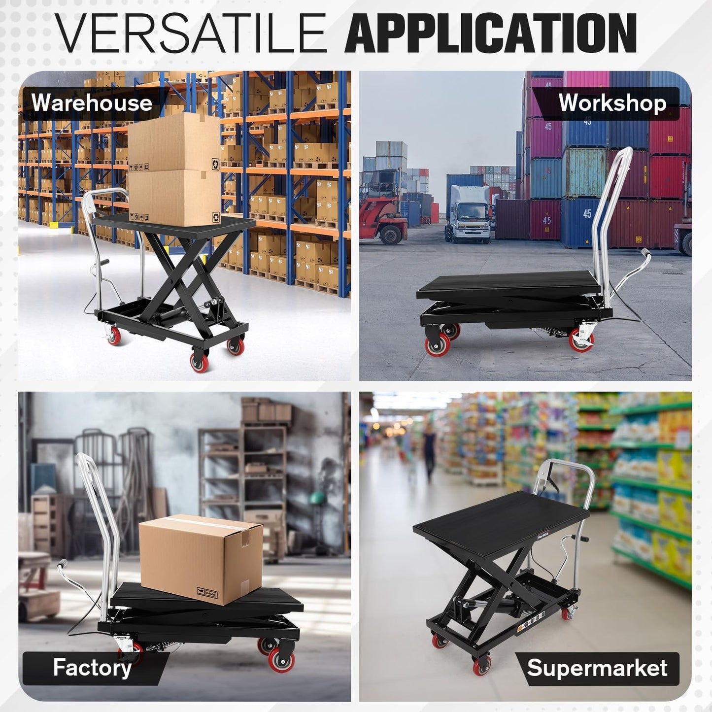 Hydraulic Lift Table Cart, 330lbs Capacity 28.5 in Lifting Height Hydraulic Table Cart, Single Scissor Lift with Non-Slip Pad for Material Handling and Transportation, Black
