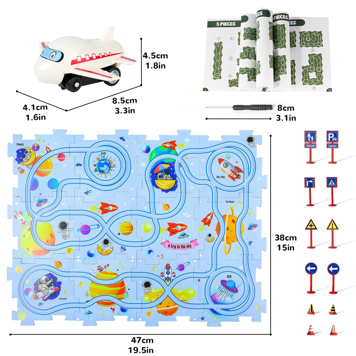 XAZASTOV Plastic Floor Puzzles for Kids with Airplane Toy Car, Puzzle Track Car Play Set, Educational Toys for 3 4 5 6 Year Old Boys, 3 4 5 6 Year Old Boy Birthday Gift, Kids Toys Boys 3-5