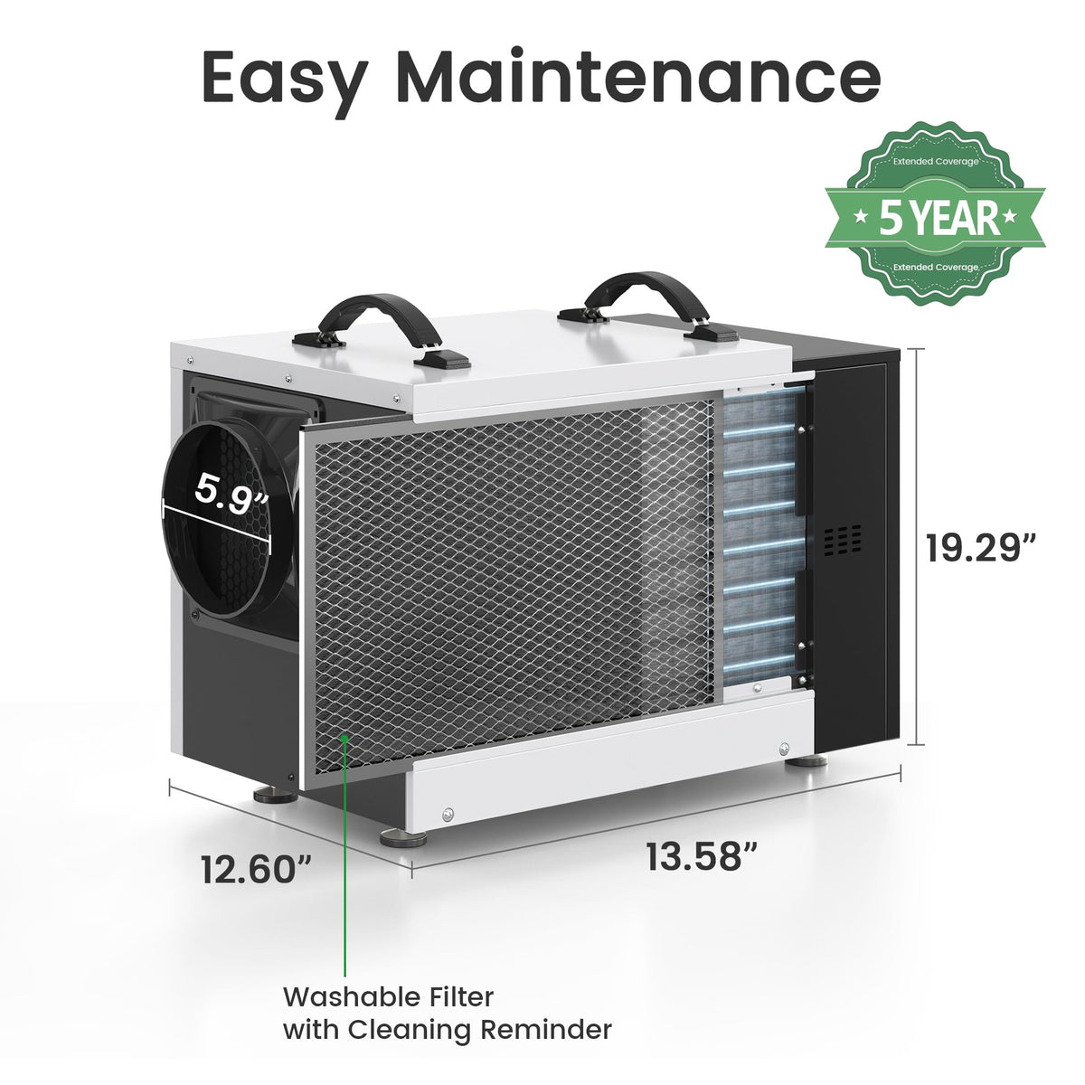 Waykar 125 Pint Crawl Space Dehumidifier with Pump & Drain Hose for Basements, Commercial & Water Damage Spaces up to 6500 Sq. Ft., Compact, Strong Dehumidification, 5-Year Quality Coverage