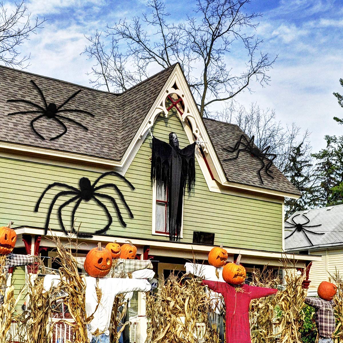 Aiduy Outdoor Halloween Decorations Scary Giant Spider Fake Large Spider Hairy Spider Props for Halloween Yard Decorations Party Decor, Black (1 Pack)