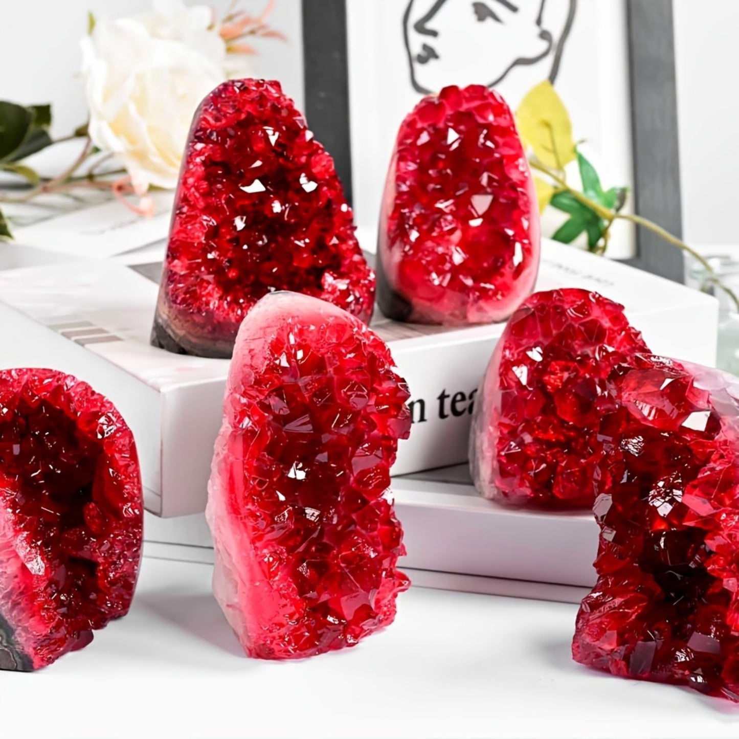CrystalHola 1Pc Claret Raw Geode, Crystal Cluster for Home Feng Shui Ornaments Energy Stone Healing Tools Meditation Feng Shui Decoration,Stone Display Piece, Mineral Specimen (100-200g)