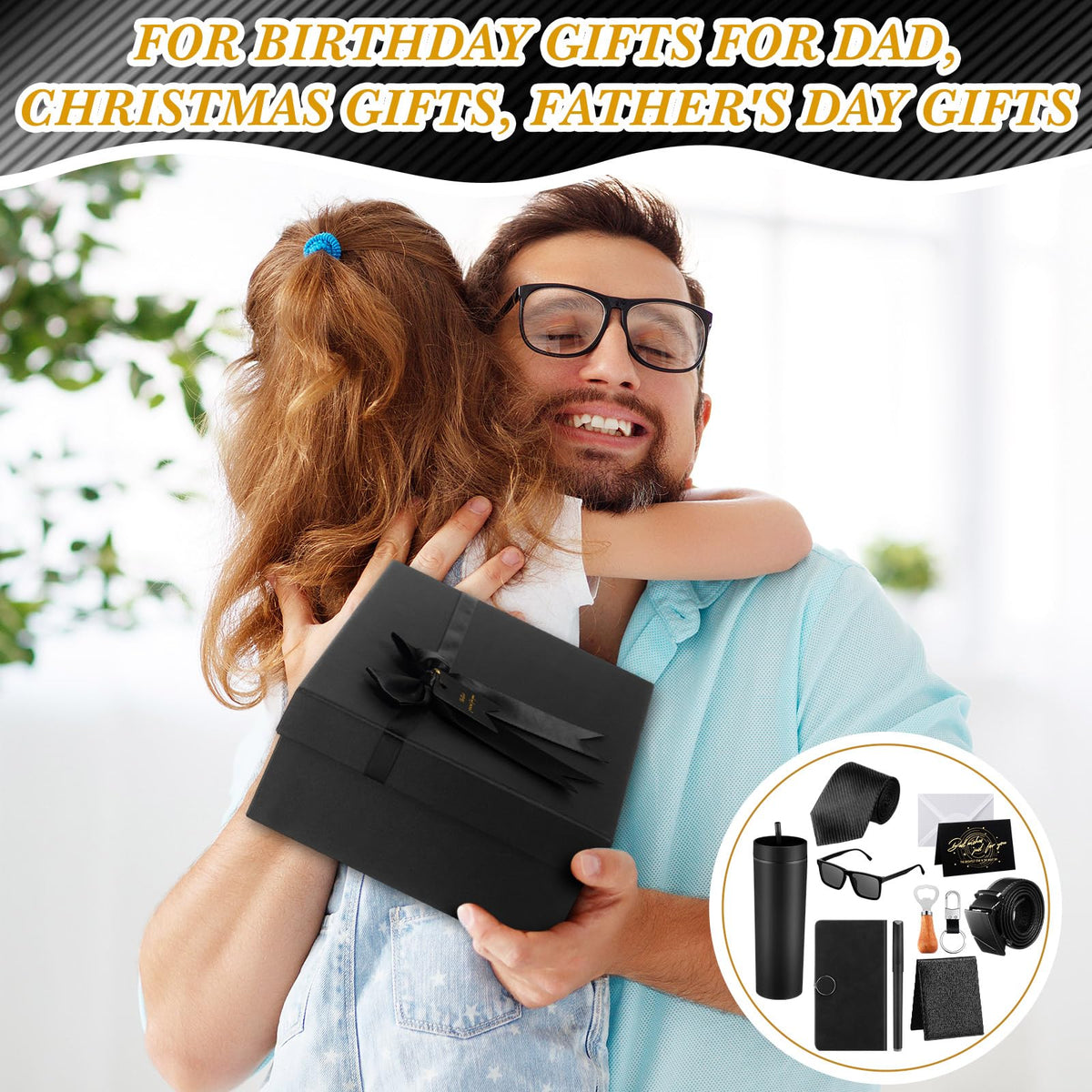 Tioncy 12 Pcs Birthday Gifts Set for Men Gift Box Baskets 16 oz Tumbler Wood Bottle Opener PU Leather Wallet Tie Belt Keychain Sunglasses Pen Journal for Dad Boyfriend Husband Brother