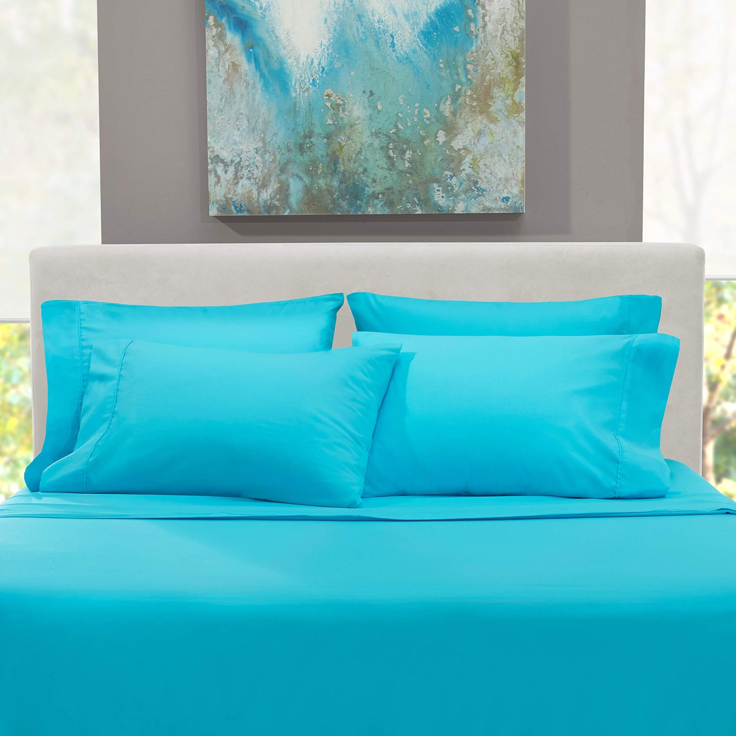 Hearth & Harbor Extra Deep Pocket Queen Sheets Sets - Fits Mattress 18-24 Inches Deep - Extra Deep Pocket Sheets - 6 Piece Queen Size - Beach Blue