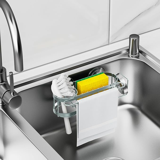 Cisily Sage Green Kitchen Sink Caddy Sponge Holder in the Sink, Stainless Steel