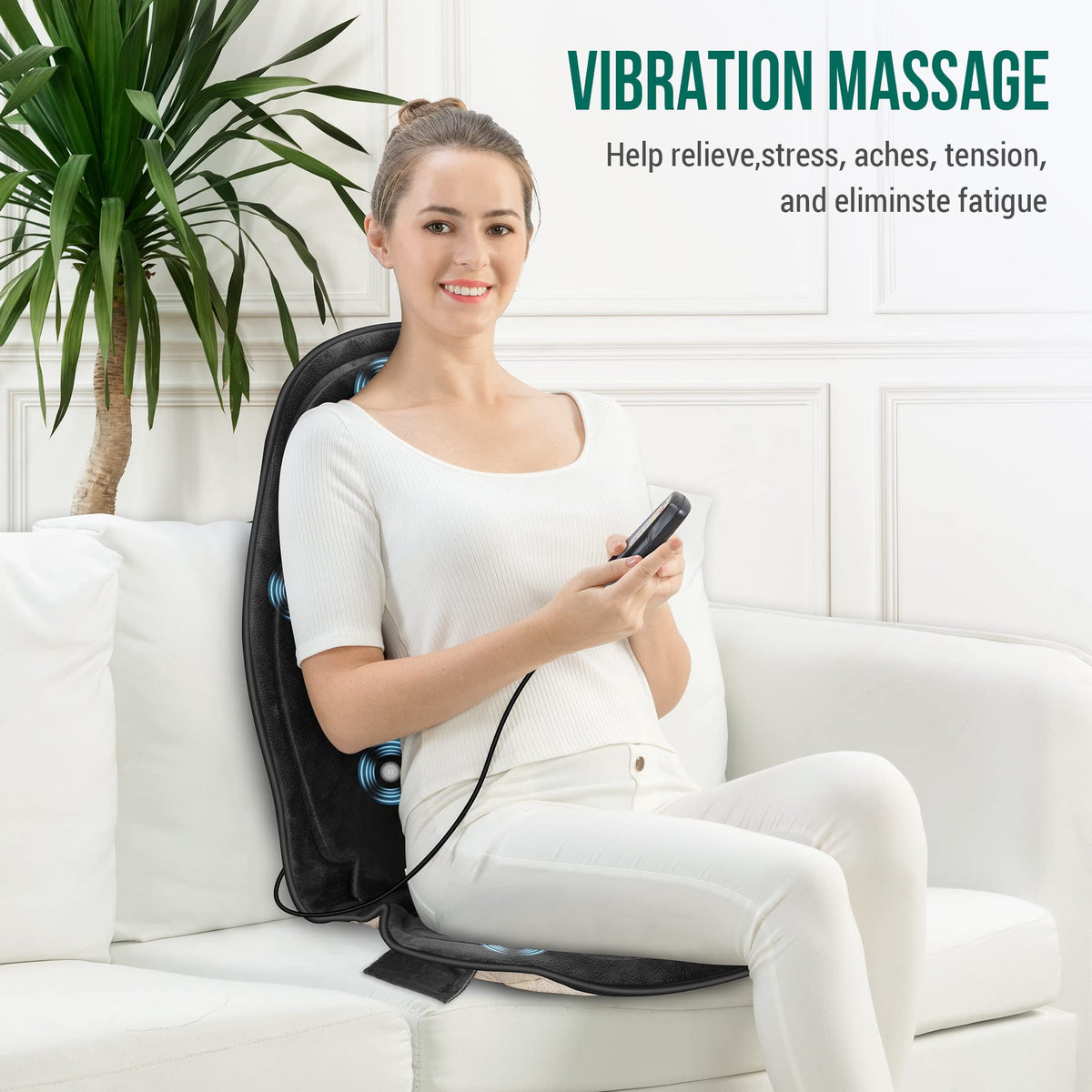 Snailax Back Massager with Heat, Memory Foam Chair Massage Pad, 5 Massage Modes & 2 Heat Settings, Seat Massager for Office Chair,Home Use