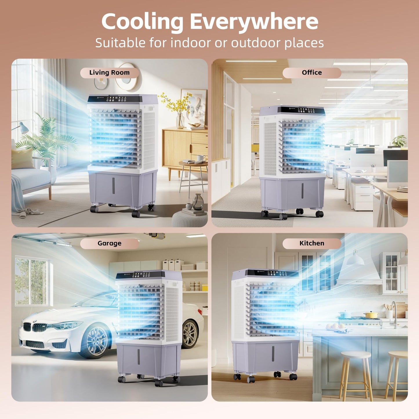 AKIRES 1800CFM Swamp Cooler,3-IN-1 Evaporative Air Cooler with 5.3 Gal Water Tank,6 Ice Packs,Evaporative Cooler with 12H Timer,2 Modes,3 Speeds,120°Oscillation,Cooling Fan for Indoor,Outdoor(32IN)