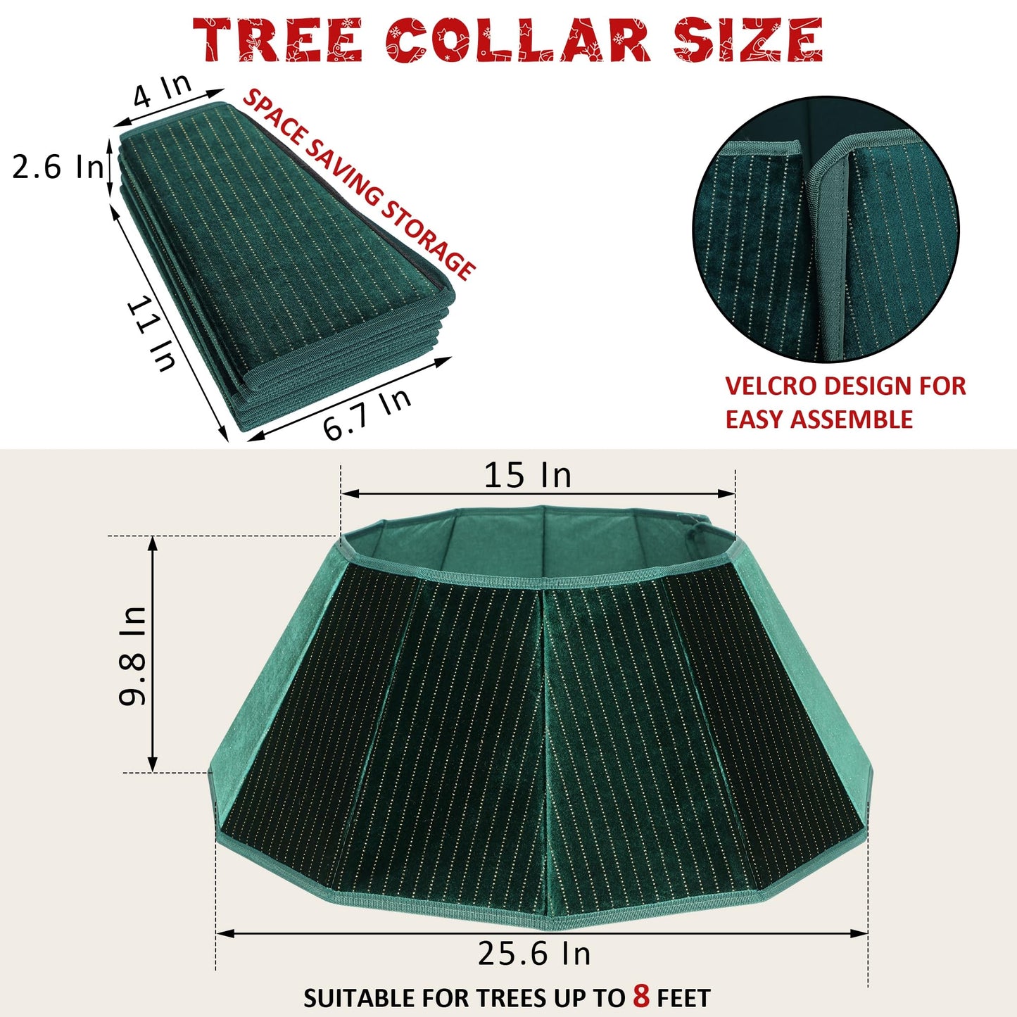 Blissun Christmas Tree Collar, Velvet Foldable Christmas Tree Ring with Golden Dotted line, Christmas Tree Skirt for Artificial Christmas Trees Decoration, Green