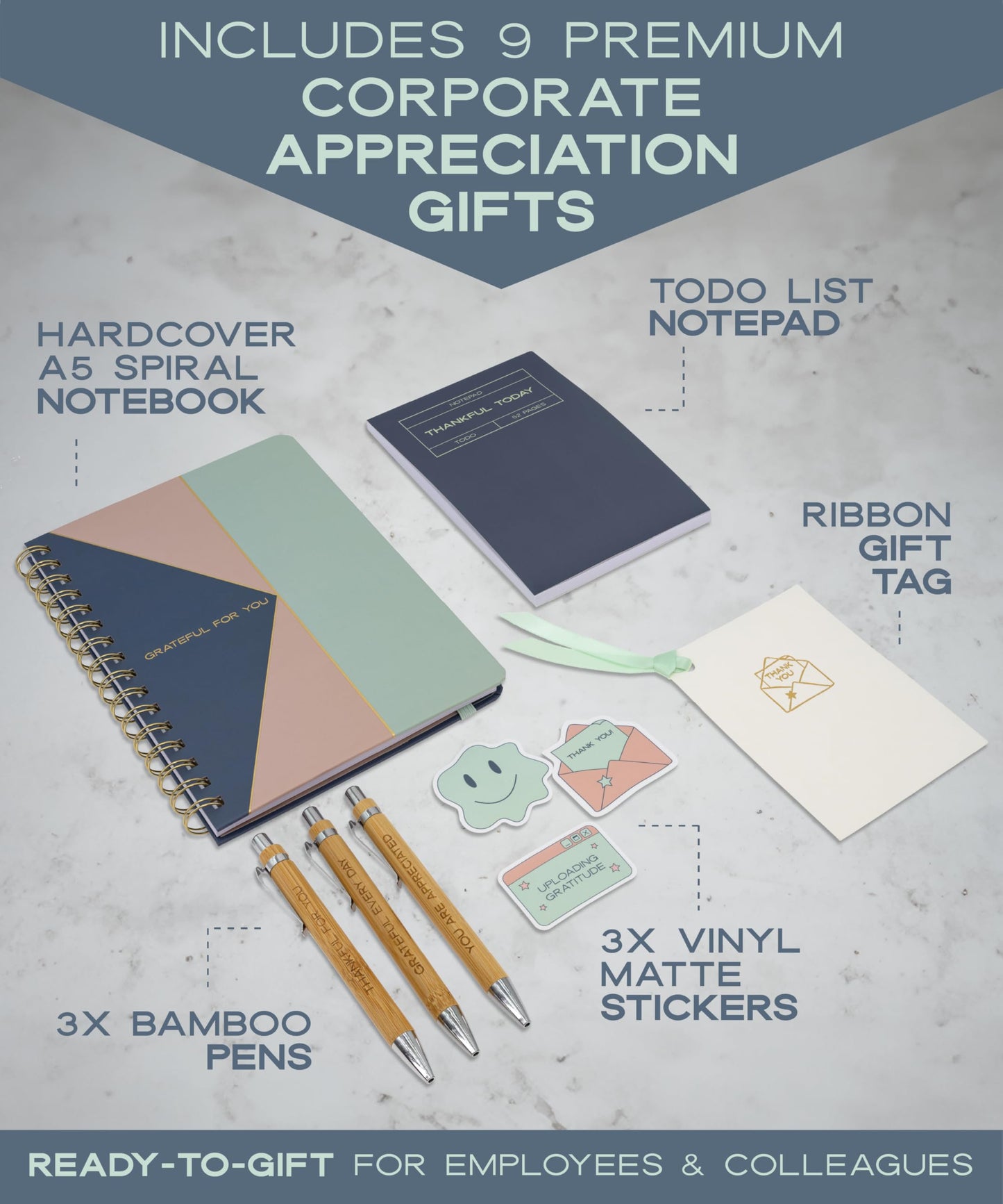 Ready-to-Gift Employee Appreciation Gifts for Coworkers - Premium Corporate and Work Gifts for Employees Appreciation Day - Thoughtful Going Away and Leaving Bulk Set with 9 Premium Items (Bold)