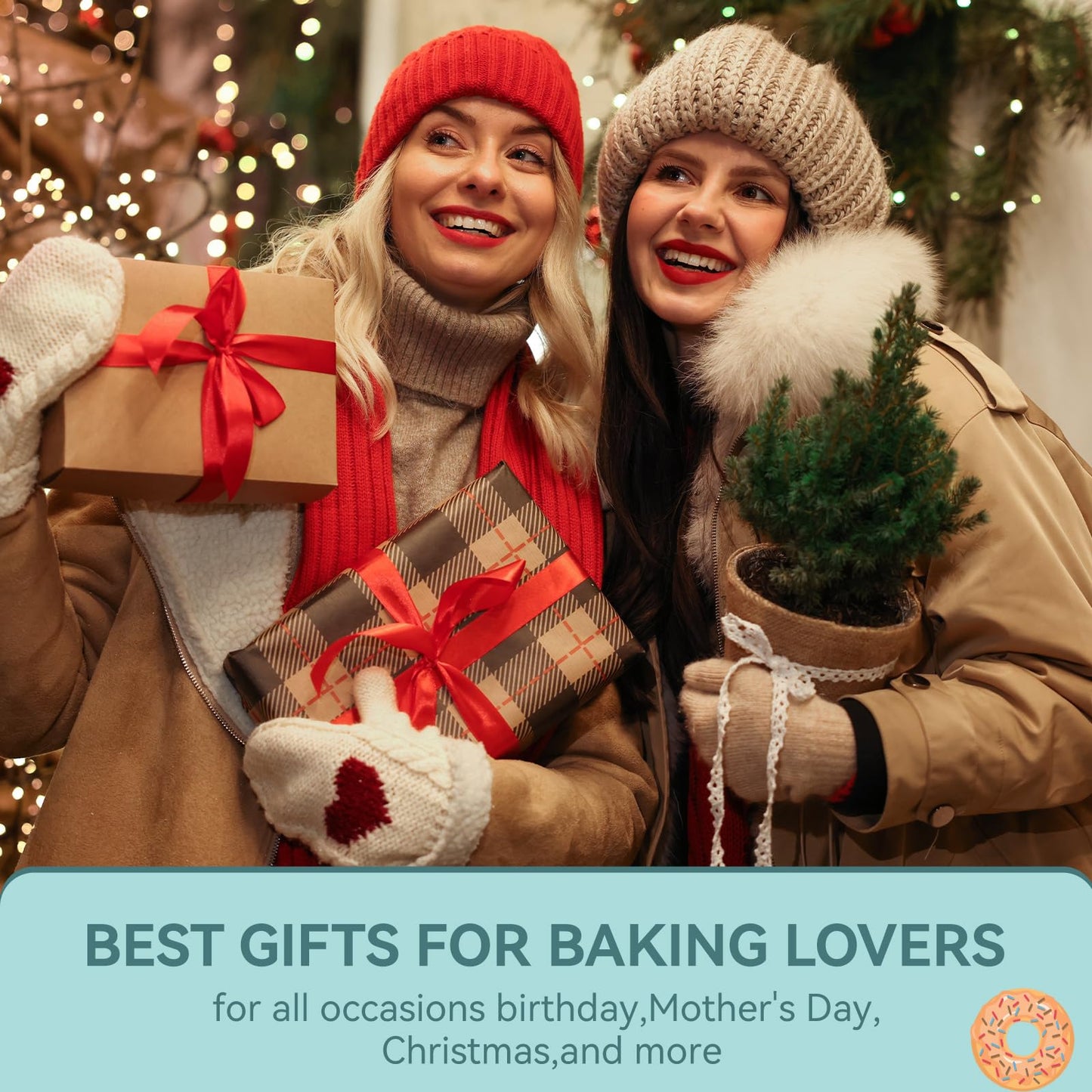 Berlune 4 Pcs Baking Gift Set for Women, Holiday Cooking Apron with Oven Mitts and Baking Socks Funny Gifts for Bakers Cooking Lovers Pastry Chefs Birthday Christmas Kitchen Supplies