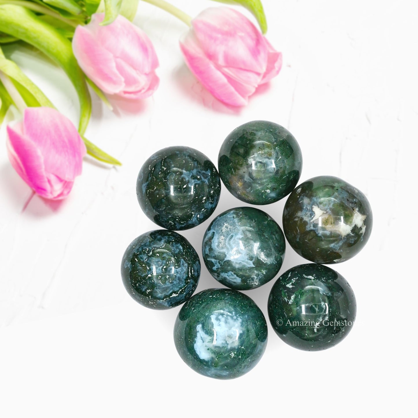 Amazing Gemstone Moss Agate Crystal Ball - 1" Inches Crystal Sphere Meditation Balls for Witchcraft and Decorative Balls - Crystals and Healing Stones Beginners Gift (Pack of 1)