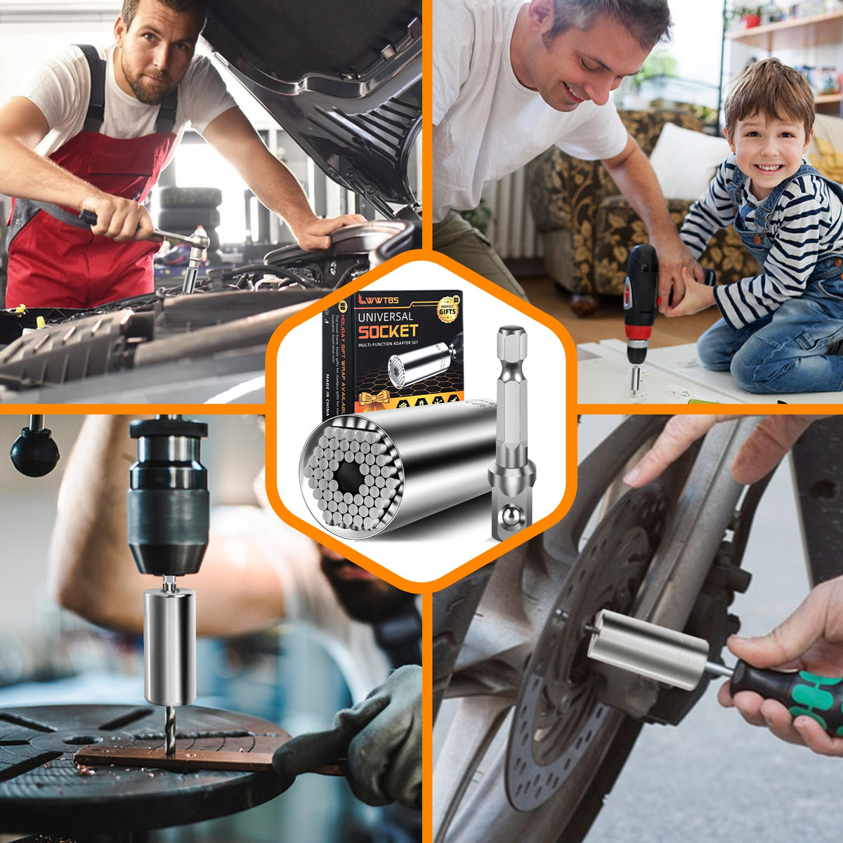 Fathers Day Dad Gifts from Daughter Son Wife Super Universal Socket Tools Gifts for Mens Grip Socket Set With Power Drill Adapter (7-9MM) Cool Tools Gadgets for Dad(2)