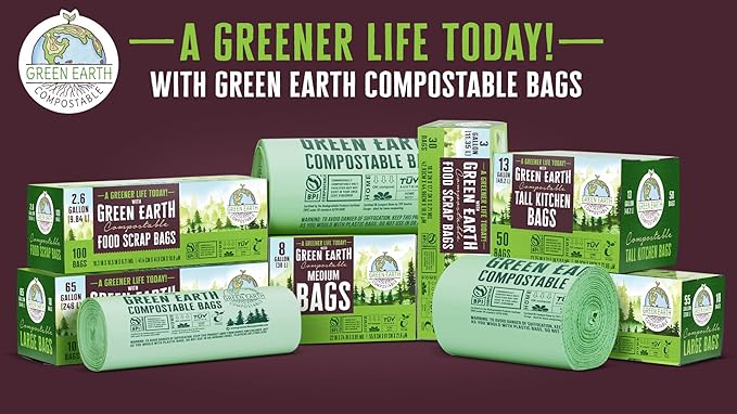 Green Earth Compostable Tall Kitchen Food Scrap Trash Bags, Compost Bin