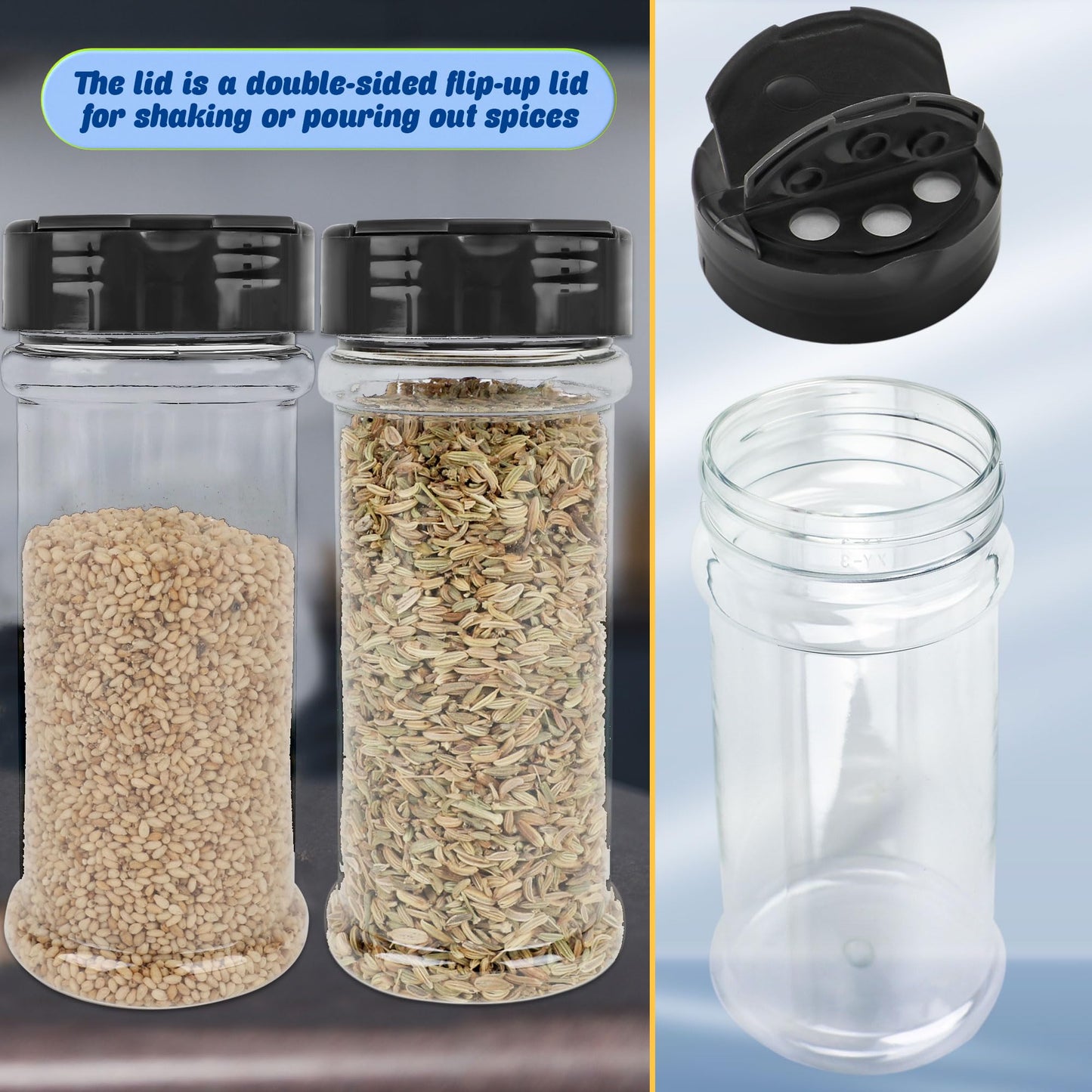 Conagel 30 Pcs 6 oz Plastic Spice Jars with Shaker Lids Clear Spice Bottles with Black Cap Empty Seasoning Containers for Kitchen Storing Seasoning Powders