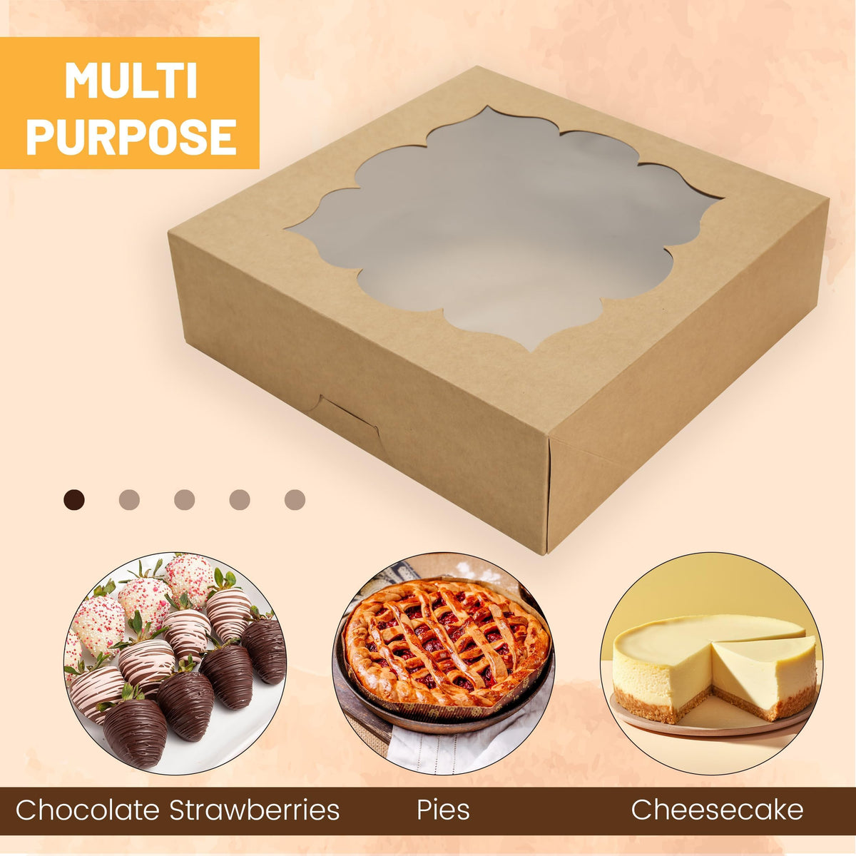 NPLUX 20 Pack Pie Boxes 10x10x3inch Bakery Boxes with Window Dessert Pastry Boxes Pie Boxes 10 inch for Pies Cheesecake and Chocolate Covered Strawberries,Mothers Day Party Favors(Brown)