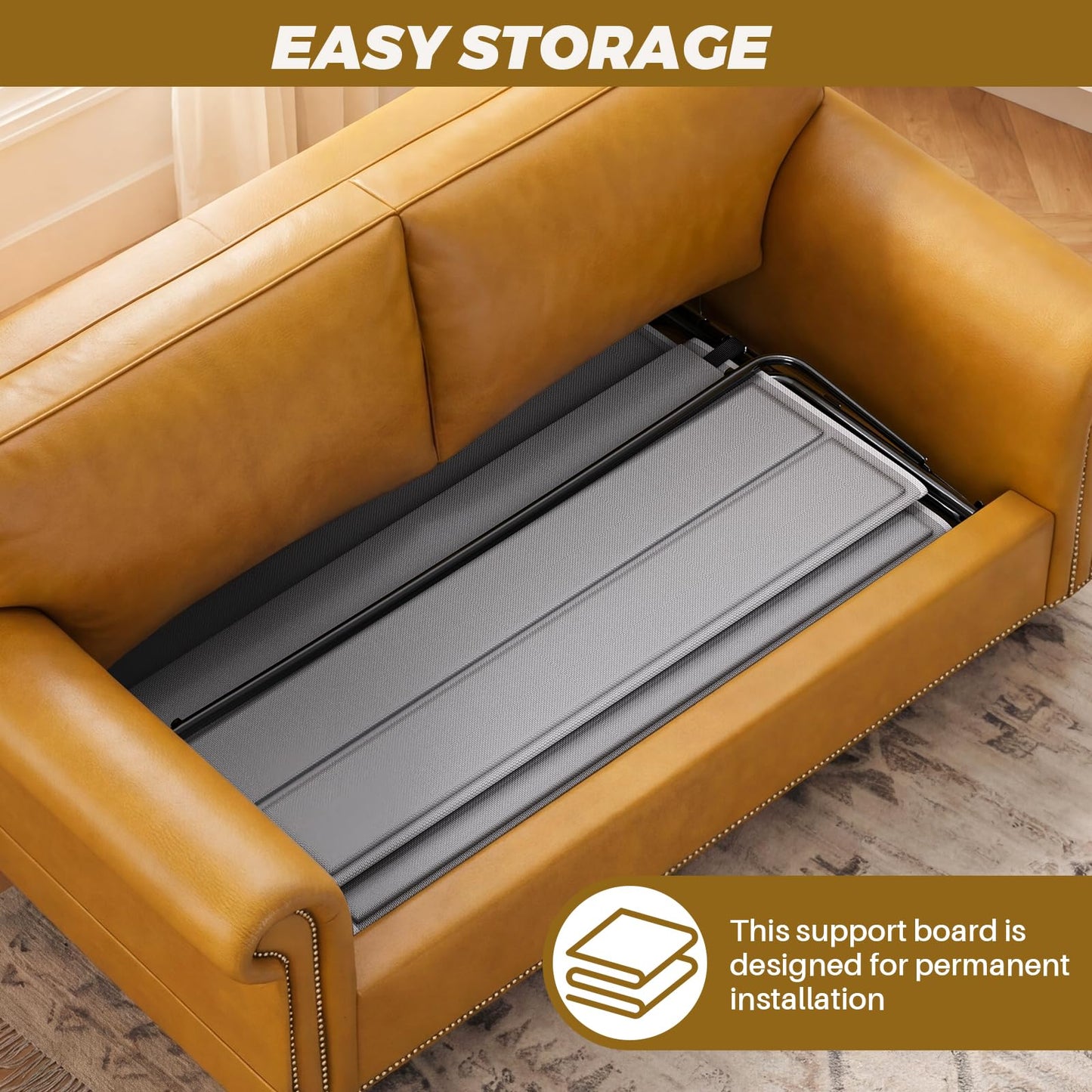 MYLIFESION Sleeper Sofa Support Board Queen Size (54”x64”), Sofa Bed Board for Pull Out Couch, Folds Up with Frame, Under Mattress Bar Shield
