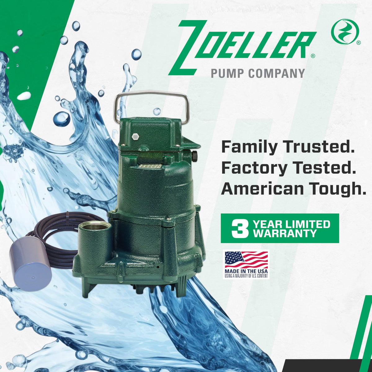 Zoeller BN98 Effluent Pump - ½ HP - Nonautomatic with Piggyback Float Switch- High Flow - Vortex Impeller - Factory Tested - Septic and Basement Sump Pump - 115V
