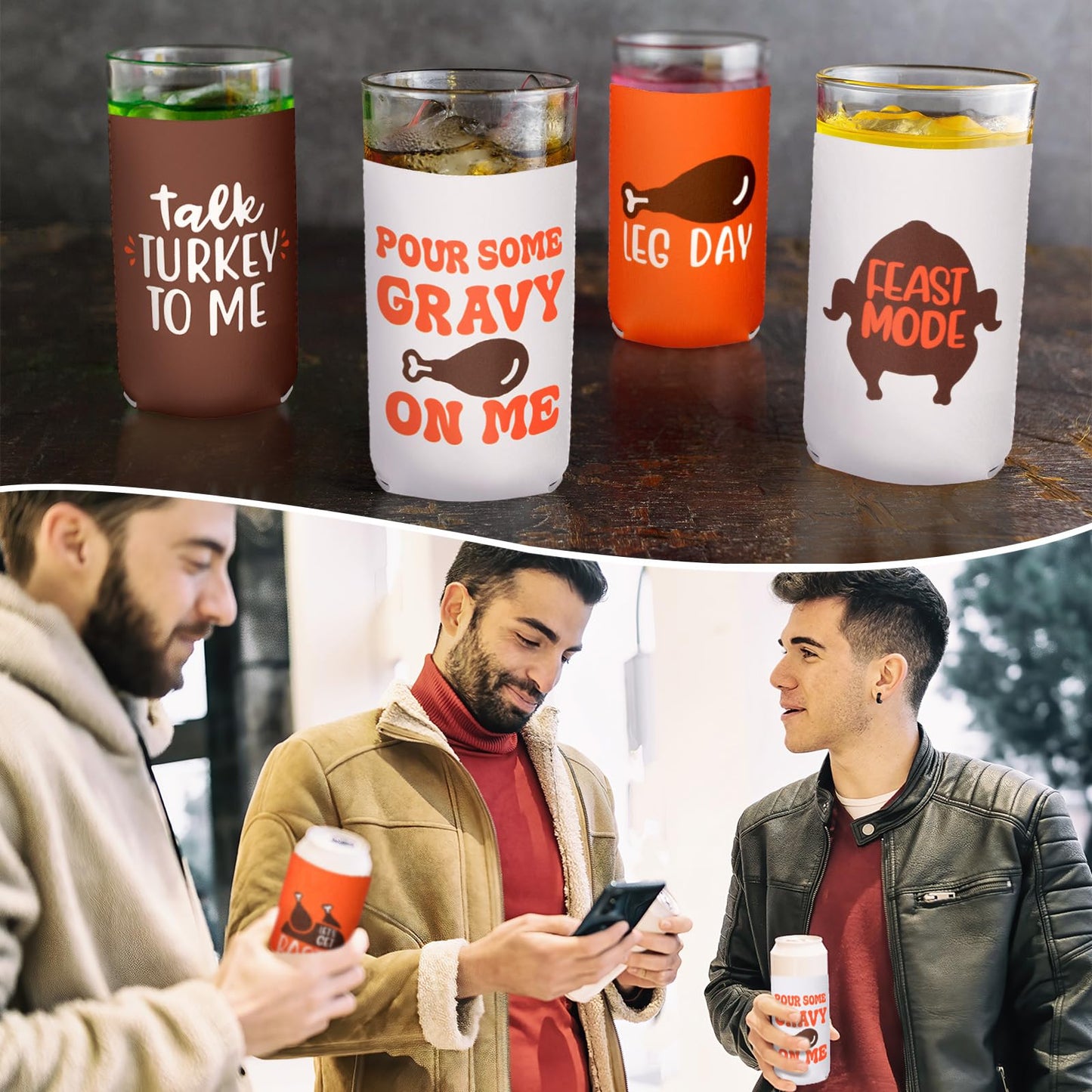 Honeydak 12 Pcs Funny Friendsgiving Favor Can Coolers Talk Turkey Alcohol Gift Thanksgiving Fall Party Favor DIY Holiday Gift Set for Soda Home Beverage Thankful Feast Party Supplies