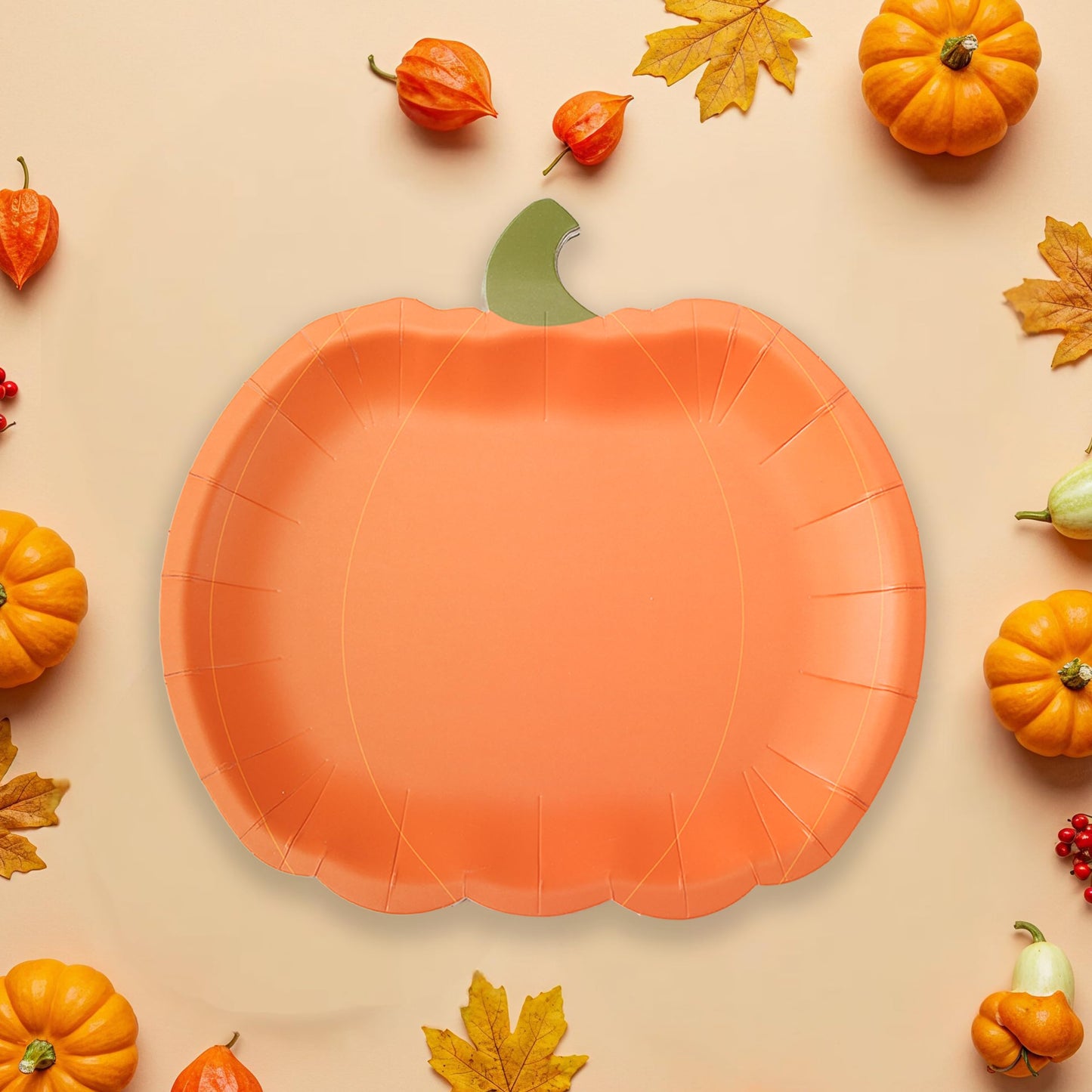 Cheerland Thanksgiving Party Decorations Pumpkin Shaped Paper Plates with Treat Bags for Autumn Fall Theme Birthday Baby Shower Summerween Harvest Party Supplies