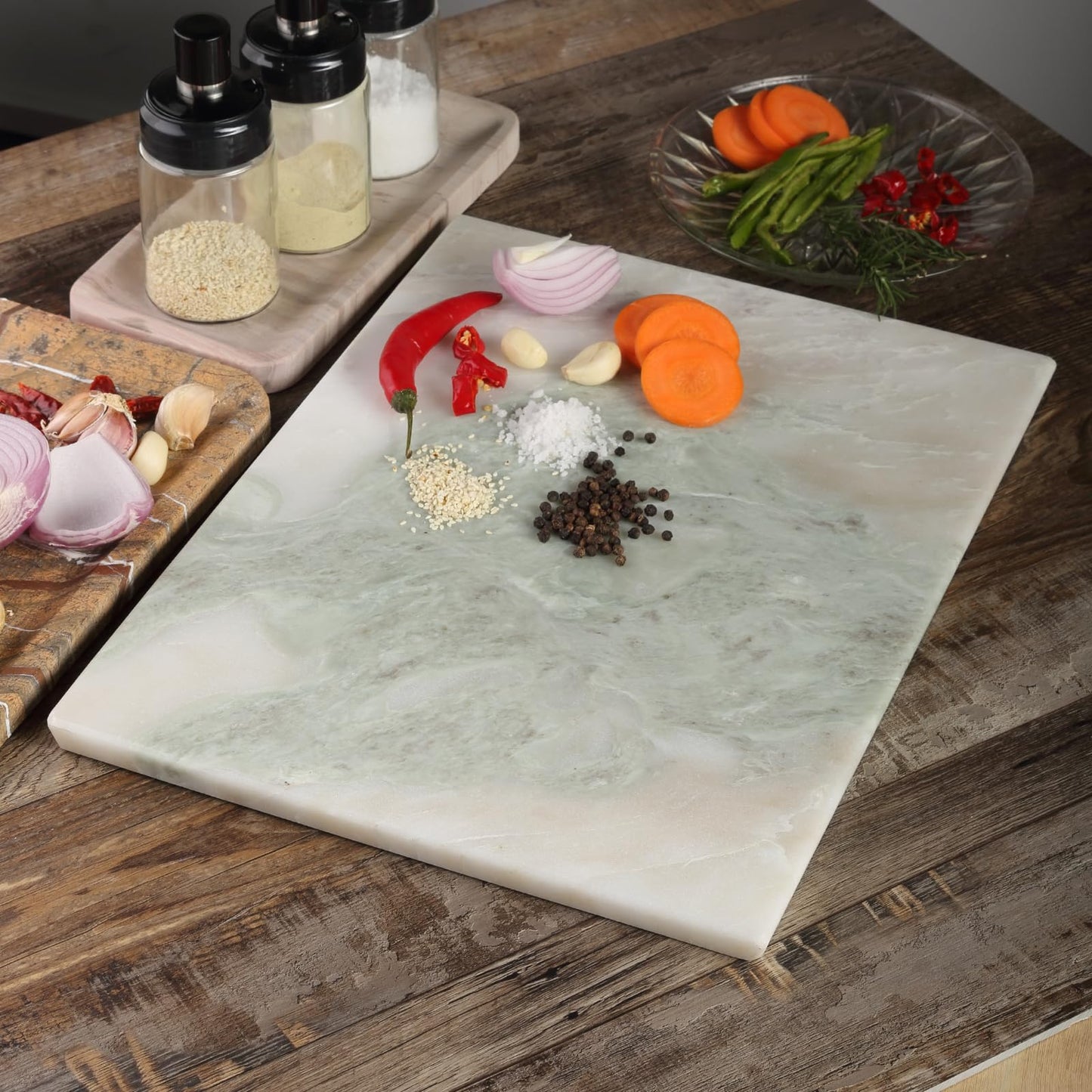 Koville African Natural Marble Cutting Board for Kitchen, 16x12inch Large Hand Crafted Marble Slab for Cheese, Charcuterie, Pastry Board - Wedding Gift, House Warming Gift