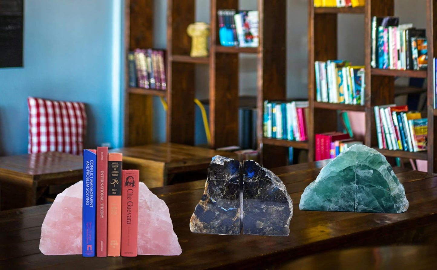 Blue Labradorite Bookends Heavy Duty Healing Crystal Stone Book Holders Decorative Book Ends Office Home Decor Small 1 Pair 2-3 Lbs