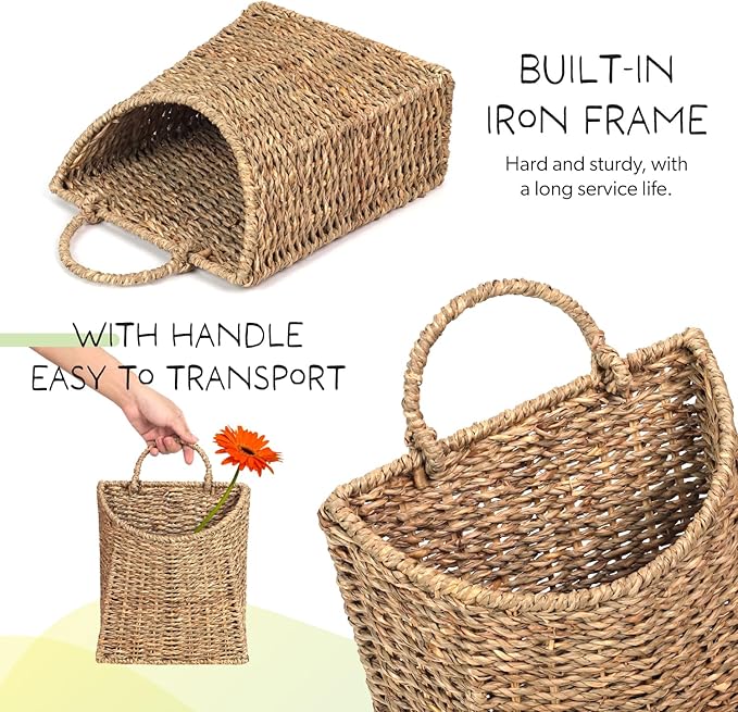 Woven Hanging Seagrass Baskets, Hanging Wall Wicker Basket, Handmade Organizer