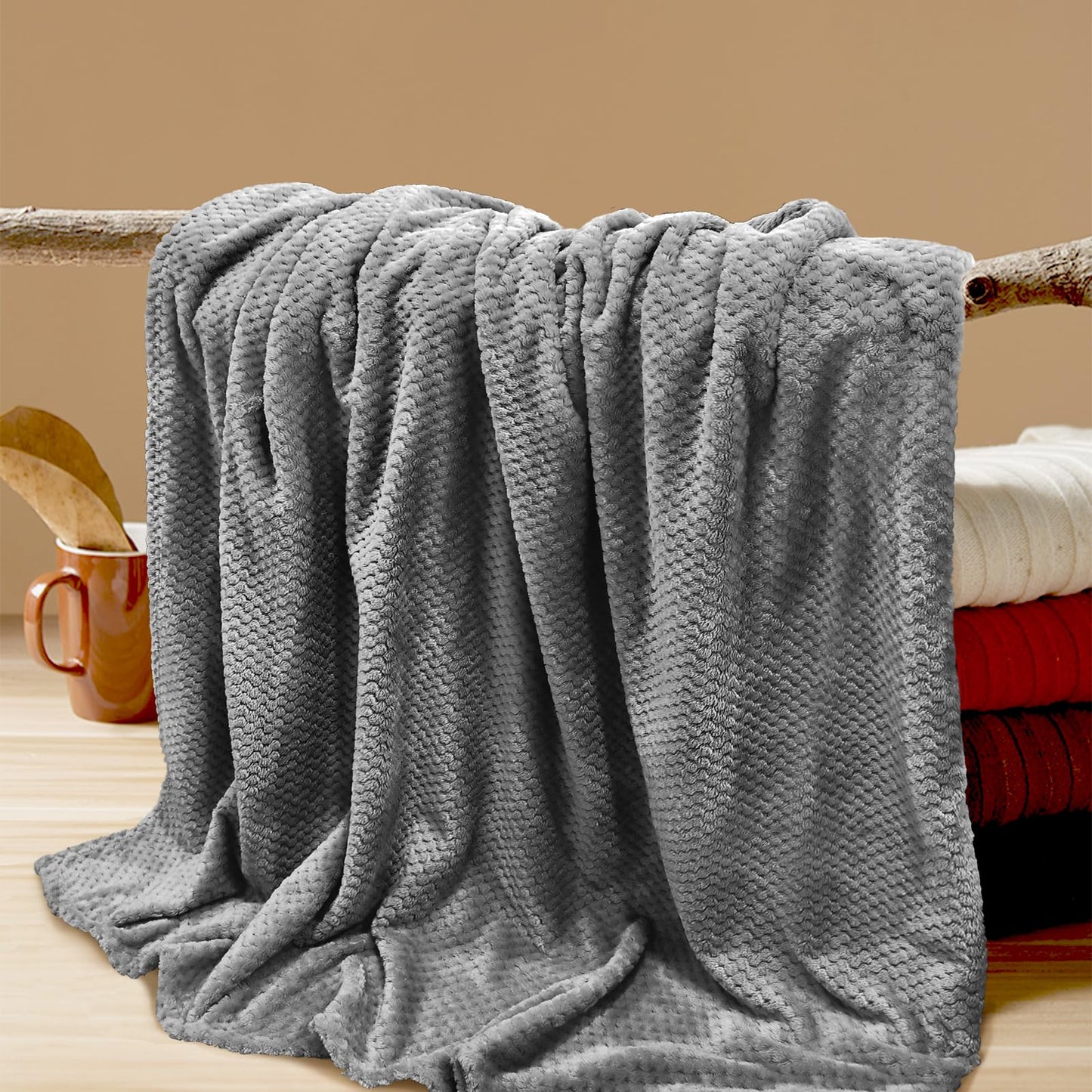 Tewloss 8 Pack Fleece Throw Blankets 50x60 Inches - 240 GSM Ultra Soft Plush Flannel for Bed Couch Sofa, Lightweight Warm 3D Waffle Texture, No Shedding No Pilling All Season Throw(Dark Gray)