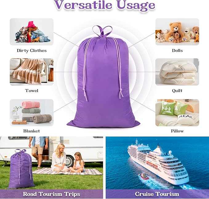 Heavy Duty Laundry Bag with Handles, Extra Large Drawstring Bag, Laundry Hamper