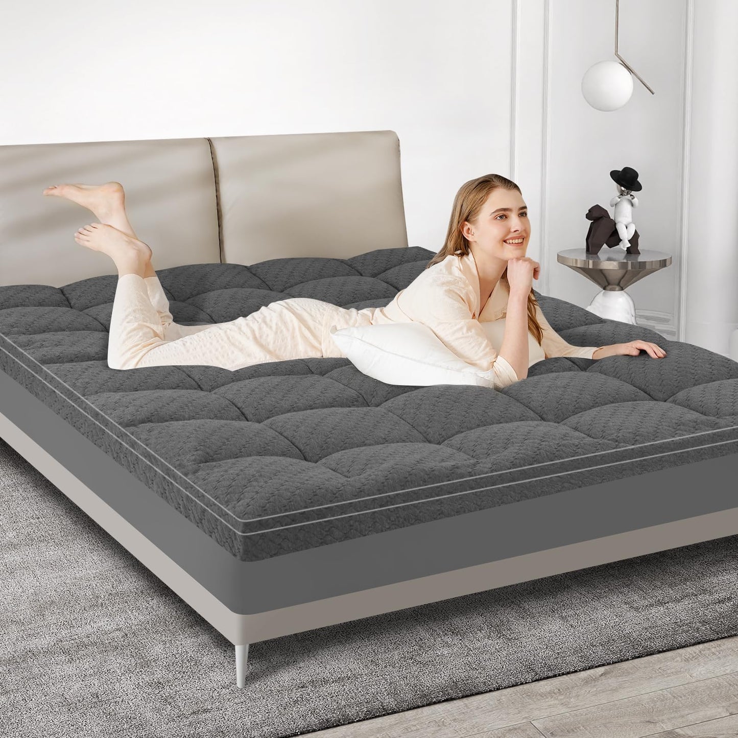 Dual Layer 3 Inch Memory Foam Mattress Topper Full Size, 2 Inch Cooling Gel Memory Foam Plus 1 Inch Pillow Top Mattress Pad Cover, with 8-21 Inch Deep Pocket, Grey
