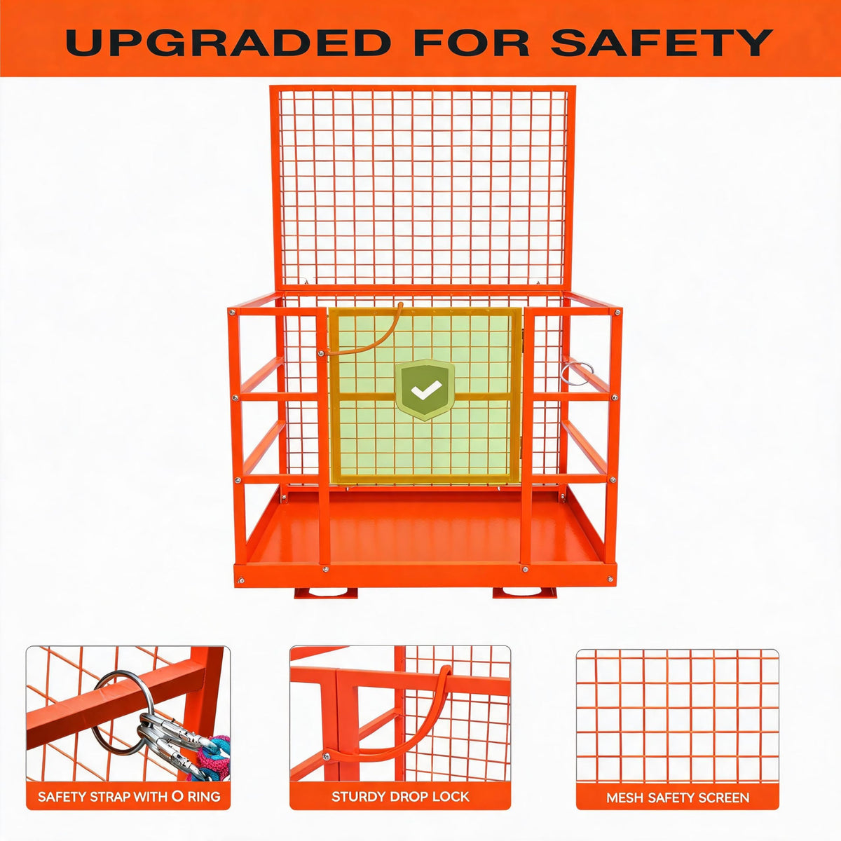 43"x45" Forklift Safety Cage with Wheels, Heavy Duty 1800 LB Capacity Forklift Man Basket with Safety Harness & Lock, Forklift Work Platform Lift Basket for Lifting Loader