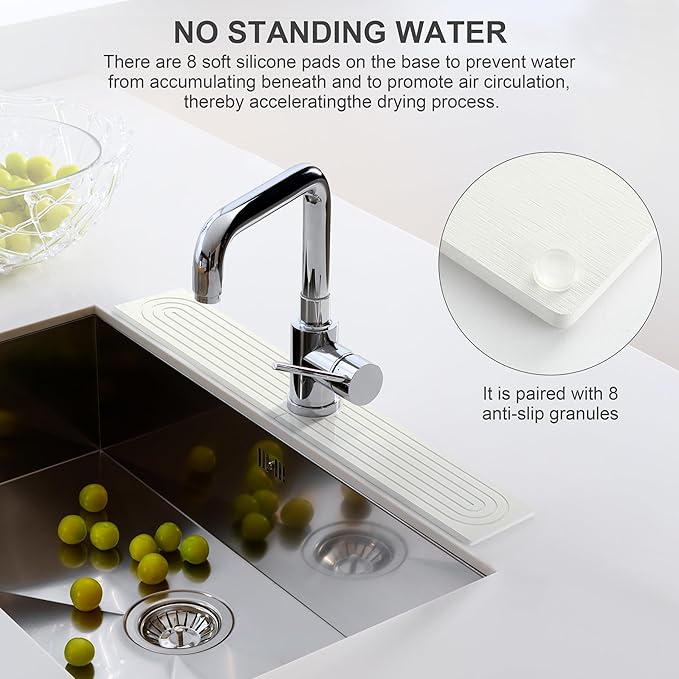 Faucet Mat for Kitchen Sink, Diatomite Fast Drying Stone Sink Tray, Super