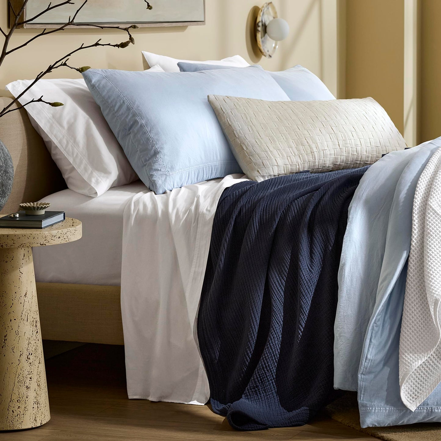 BOLL & BRANCH Dream Bed Blanket - Twin/Twin XL, Coastal Navy - Luxury 100% Organic Cotton - Soft, Lightweight and Breathable - Cloud-Like Touch