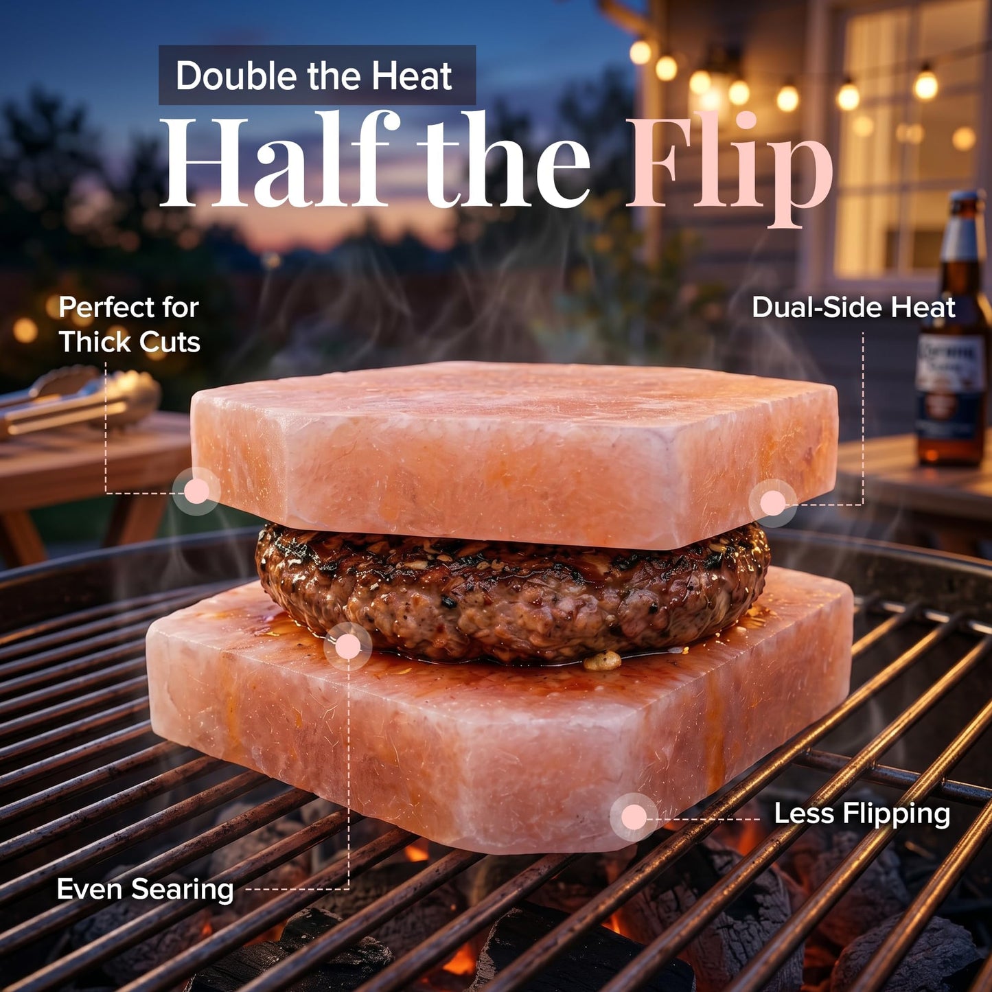 UMAID Sizzle Block™ Himalayan Salt Block 2 Pack (6" Hexagon) – Food Grade Himalayan Salt Slabs for Burgers, Steak, Seafood & Vegetables – Heat for Grilling & Cooking or Chill for Sushi, Charcuterie & Food Presentation – Unique Gifts for Men & Dad Gifts fo