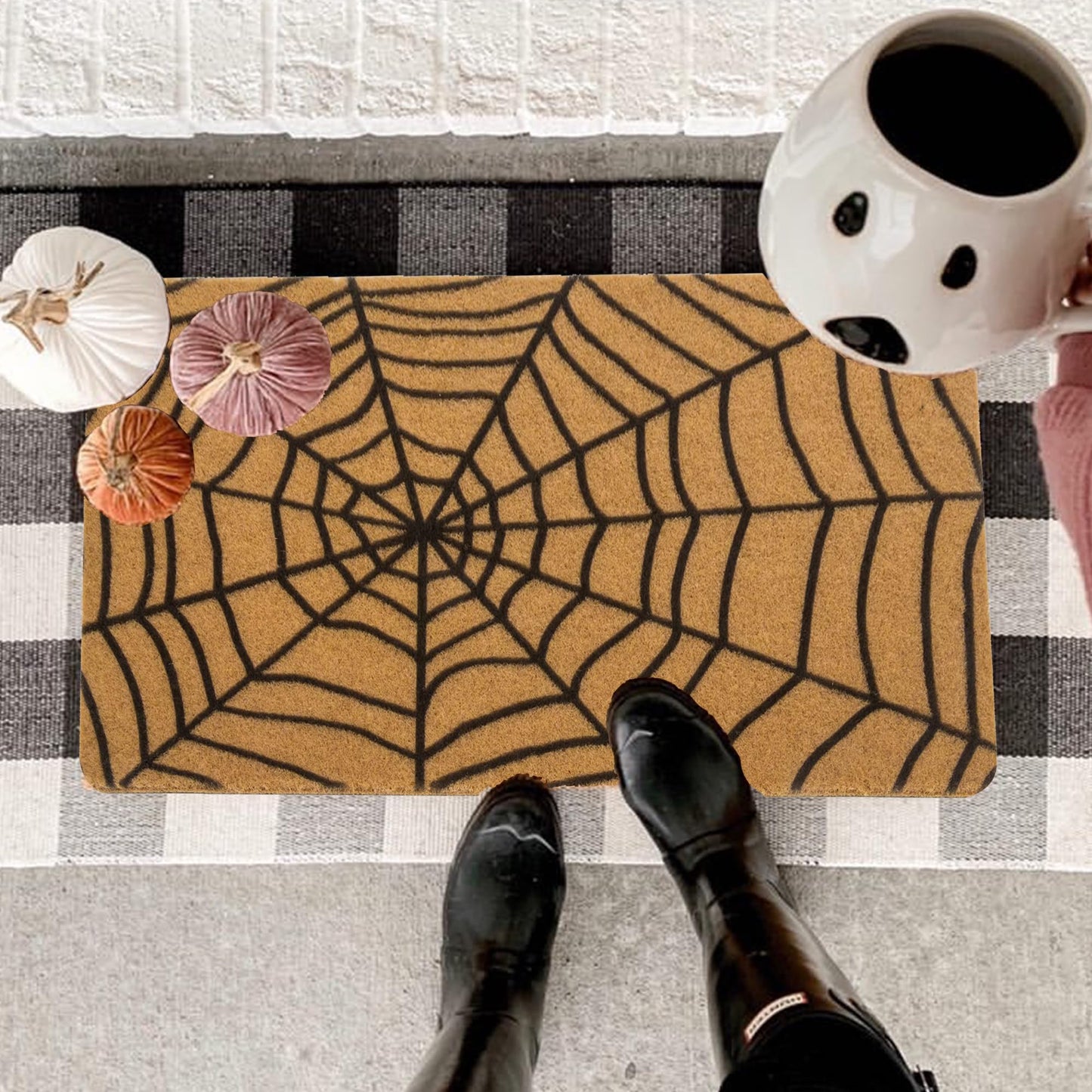 UTOWO Spider-Web Doormat for Halloween Outdoor Entry Decor Synthetic-Coir Frontdoor-Mats Non-Slip Porch/Farm/Garden Acc 17X29in