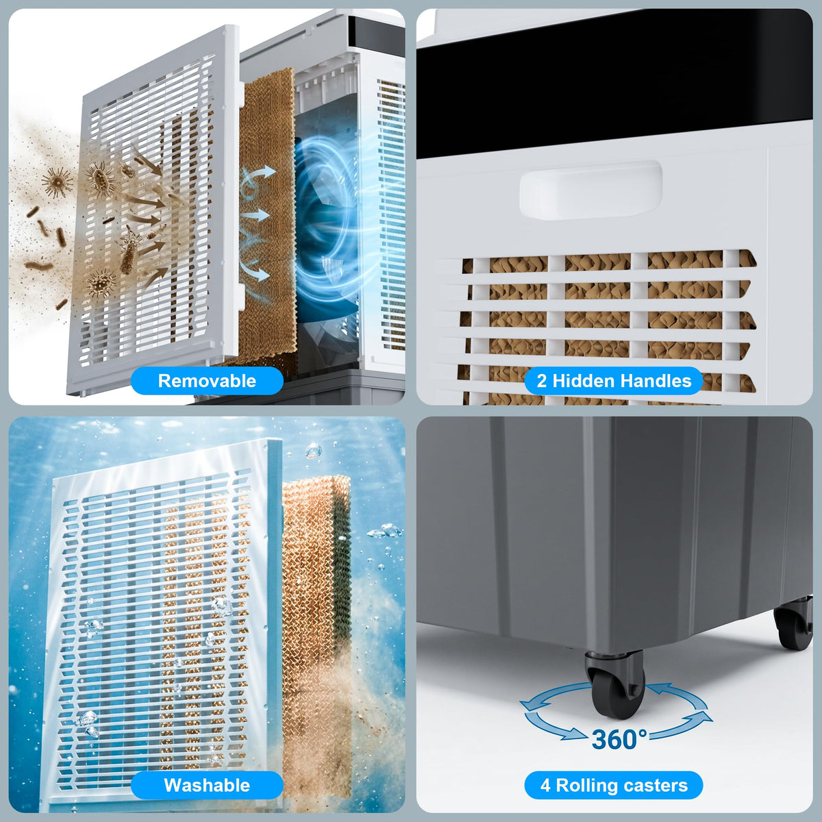 AKIRES 45" Large Swamp Cooler,5100 CFM Evaporative Air Cooler,16.5 Gal Water Tank Portable Air Cooler,120°Oscillation with Remote Control,12H Timer,3 Modes & Wind Speeds for Outdoor Indoor Use,Black