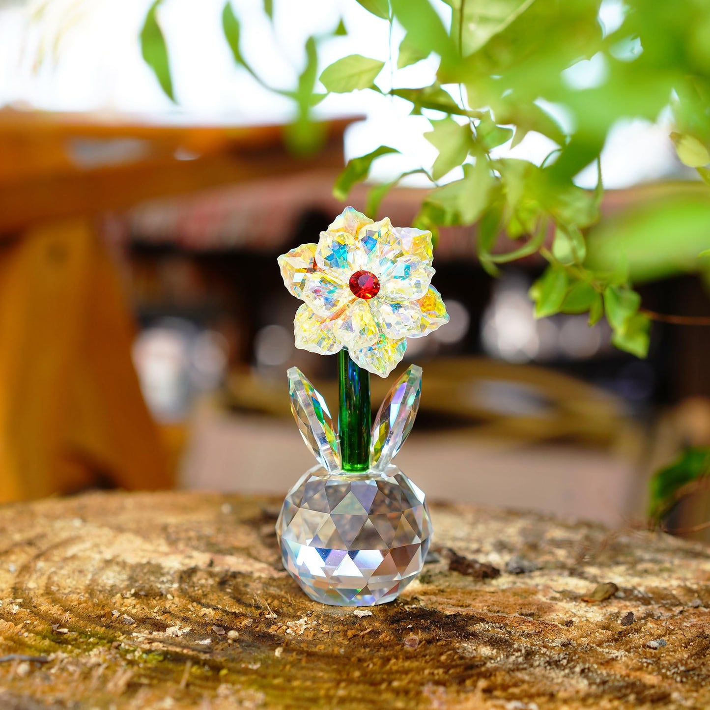KRISININE Crystal Sunflower Figurine Handcrafted Glass Flowers Collectible Small Sunflower Paperweight Table Decoration for Home Decor(3.7 * 1.8inch)