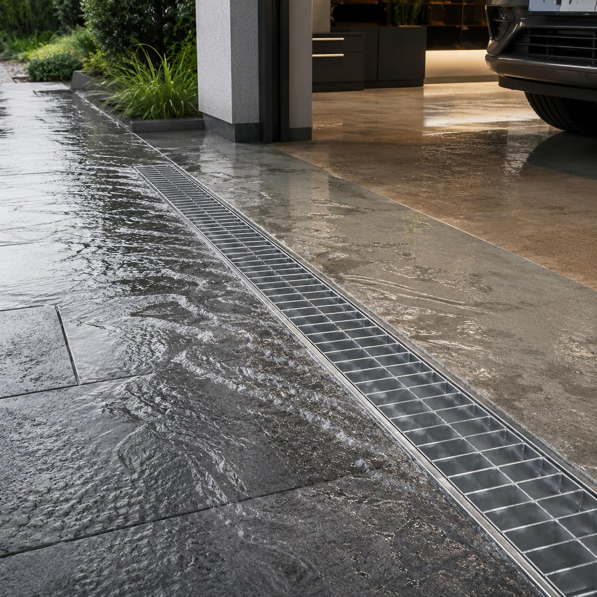 TONGMO 304 Stainless Steel Channel Drain with Galvanized Steel Grate, 39.4" x 5.9" x 5.5" Trench Drain System, Class B Load Rating for Driveways, Patios, and Pool Decks