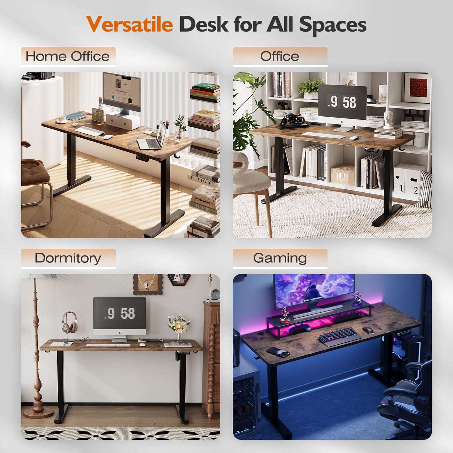 Monomi Electric Standing Desk 55x24 Inches,Height Adjustable Sit Stand Up Desk for Home Office, Ergonomic Computer Workstation with 178LBS Load Capacity & Quiet Motor, Two-Piece Desktop, Rustic Brown