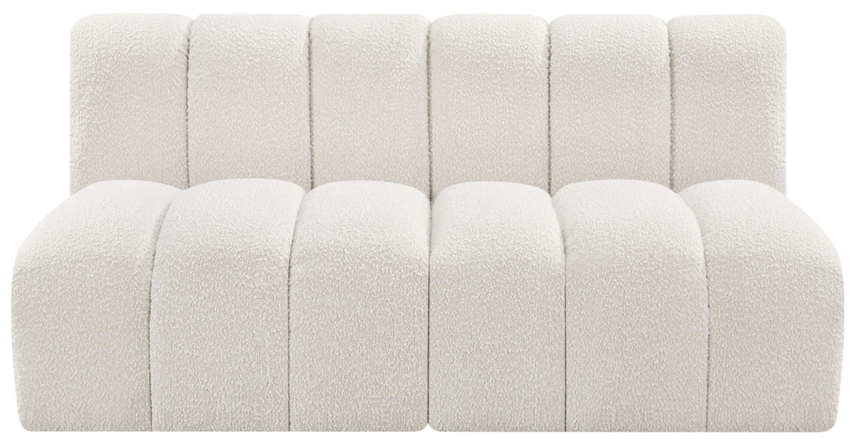 Meridian Furniture 102Cream-S2A Arc Collection Modern | Contemporary Modular Sofa with Rich Cream Boucle Fabric, Deep Channel Tufting, Modular Design, 60" W x 31" D x 30" H, Cream