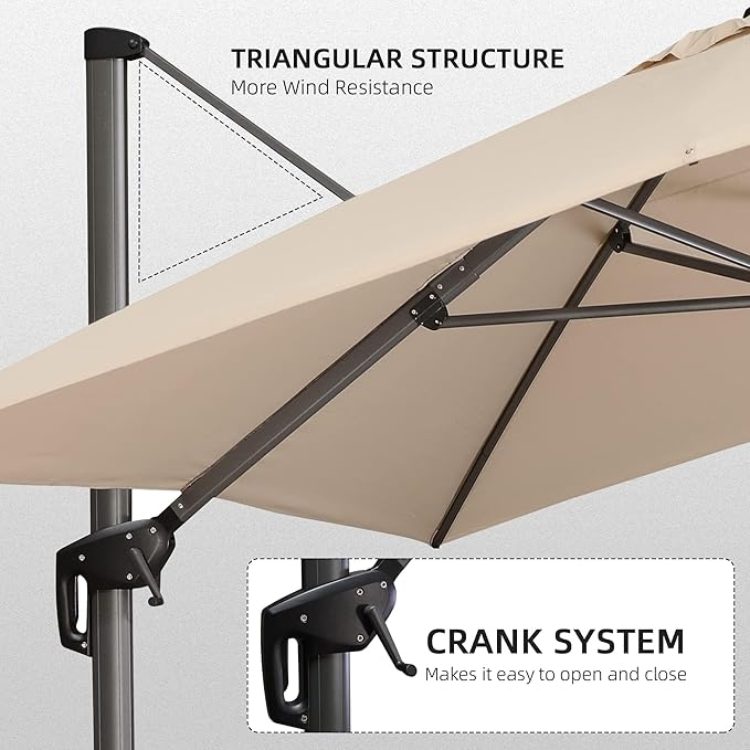 PURPLE LEAF 10' X 13' Patio Umbrella with Base Outdoor Cantilever Rectangle Umbrella Aluminum Offset Umbrella with 360-degree Rotation for Garden Deck Pool Patio Beige