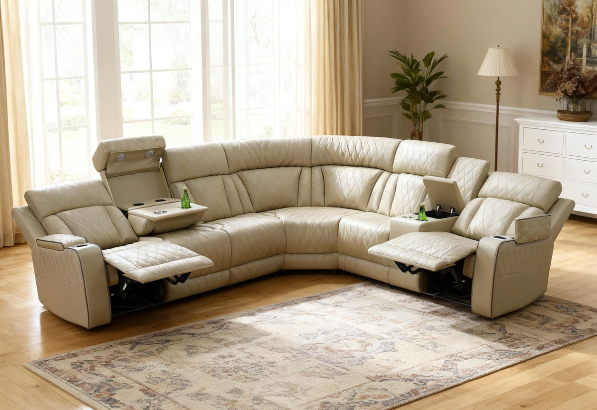 Trygoal Power Reclining Sectional Sofa Set, L-Shaped Sectional Couch for Living Room, Home Theater Seating with Cup Holders, Modern Intelligent Recliner Sofa, Dark Brown