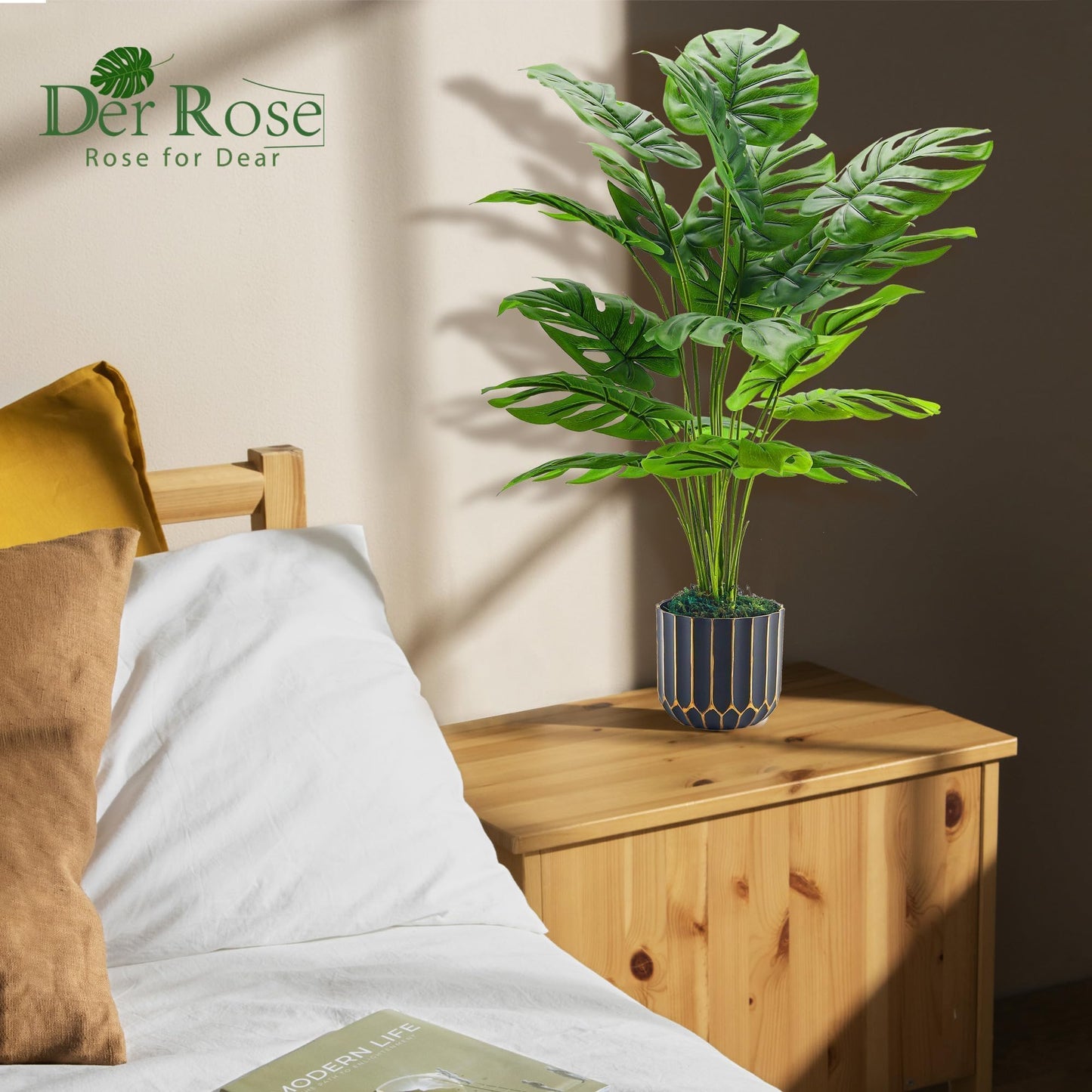 Der Rose 28'' Fake Plants Tall Artificial Monstera Faux Plants Indoor Outdoor Tree for Living Room Home House Decor