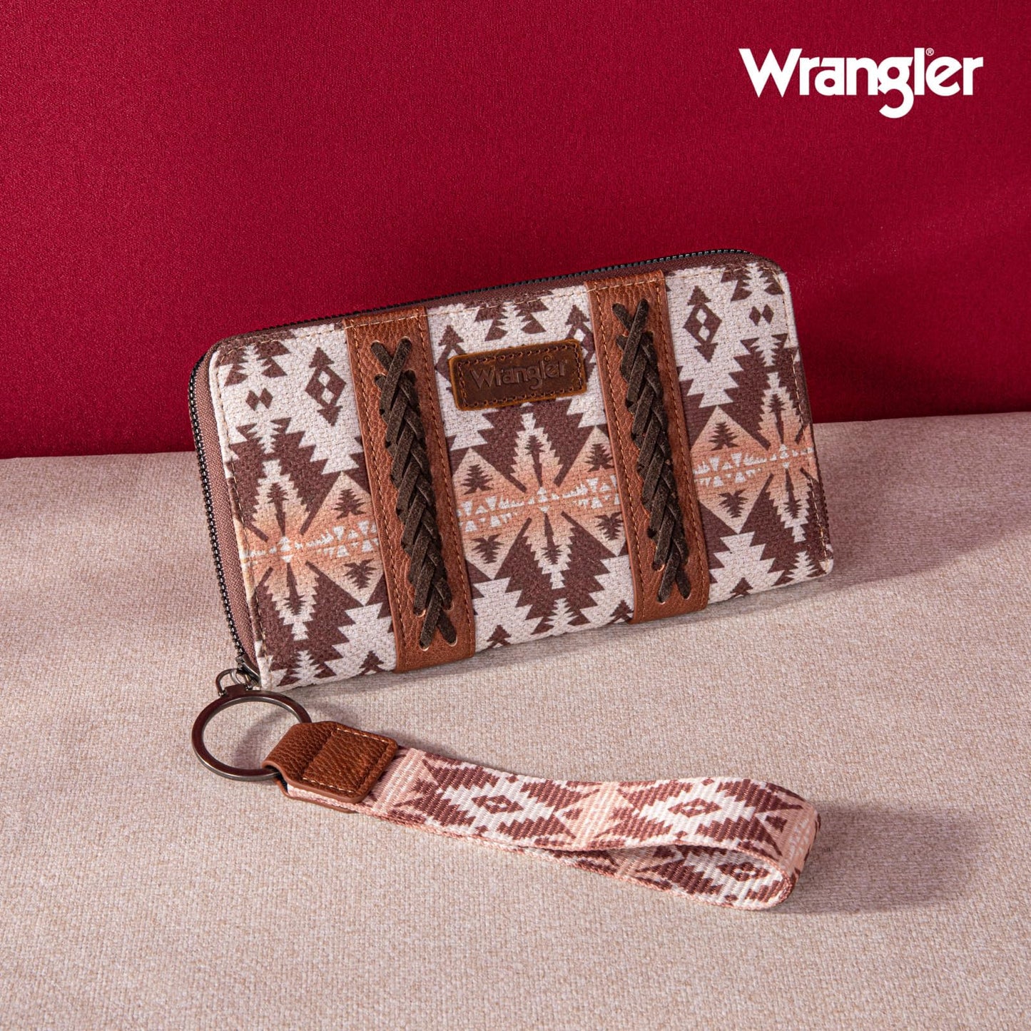 Montana West × Wrangler Wristlet Western Wallet Boho Aztec Credit Card Holder for Women, 2203 Light Coffee, L, Minimalist