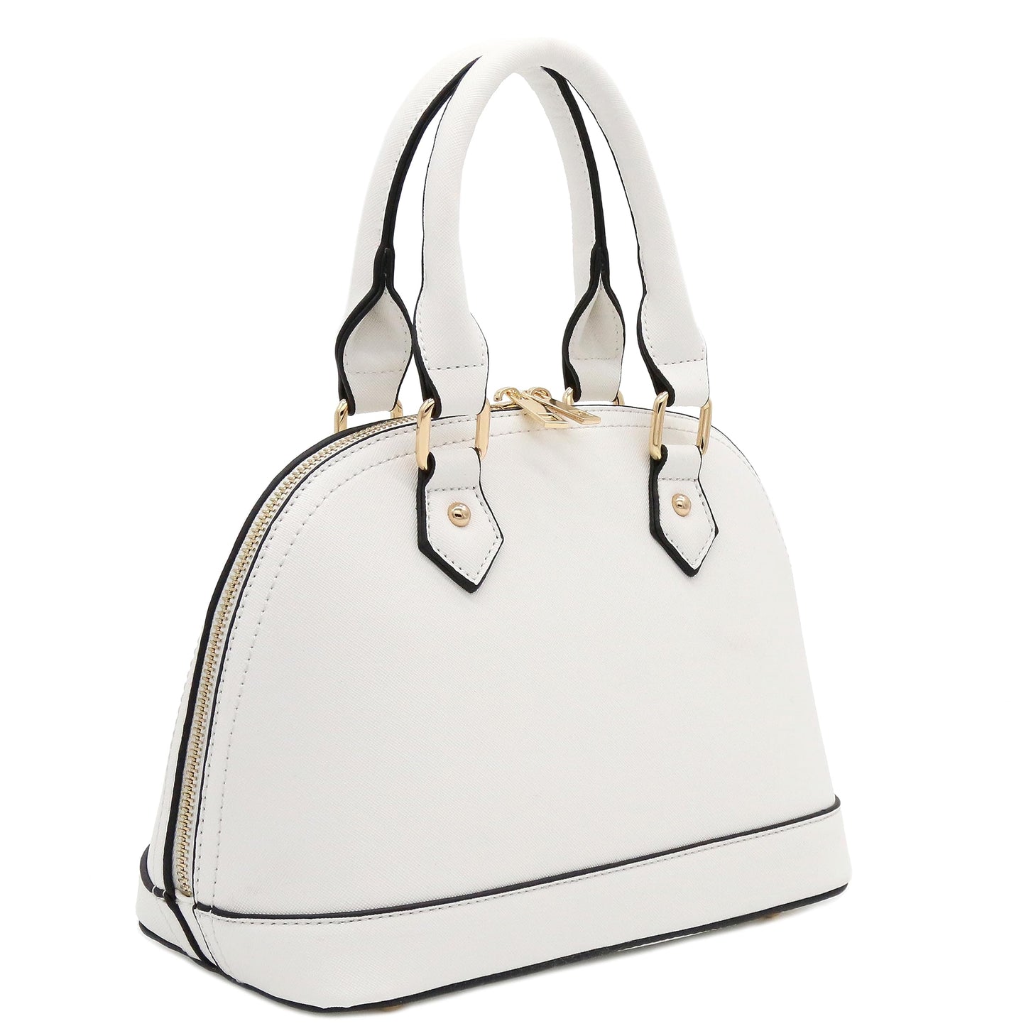 FashionPuzzle Zip-Around Saffiano Classic Dome Satchel, White, One Size
