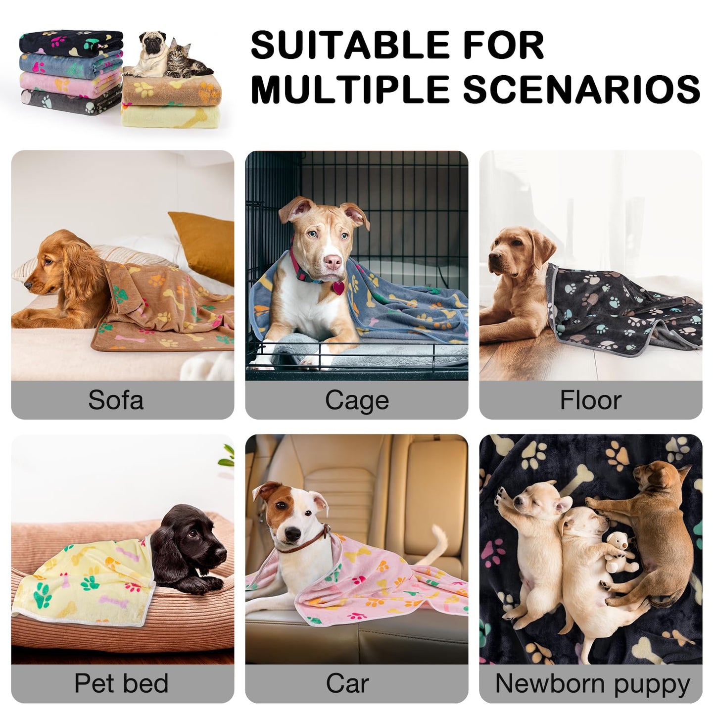 Dono 1 Pack 6 Dog&Cat Blanket, Soft Fluffy Fleece Puppy Blanket for Small Medium Large Dogs Girl, Pink Paw Print Puppy Dog Cat Warm Sleep Mat Blankets Essentials for Dogs