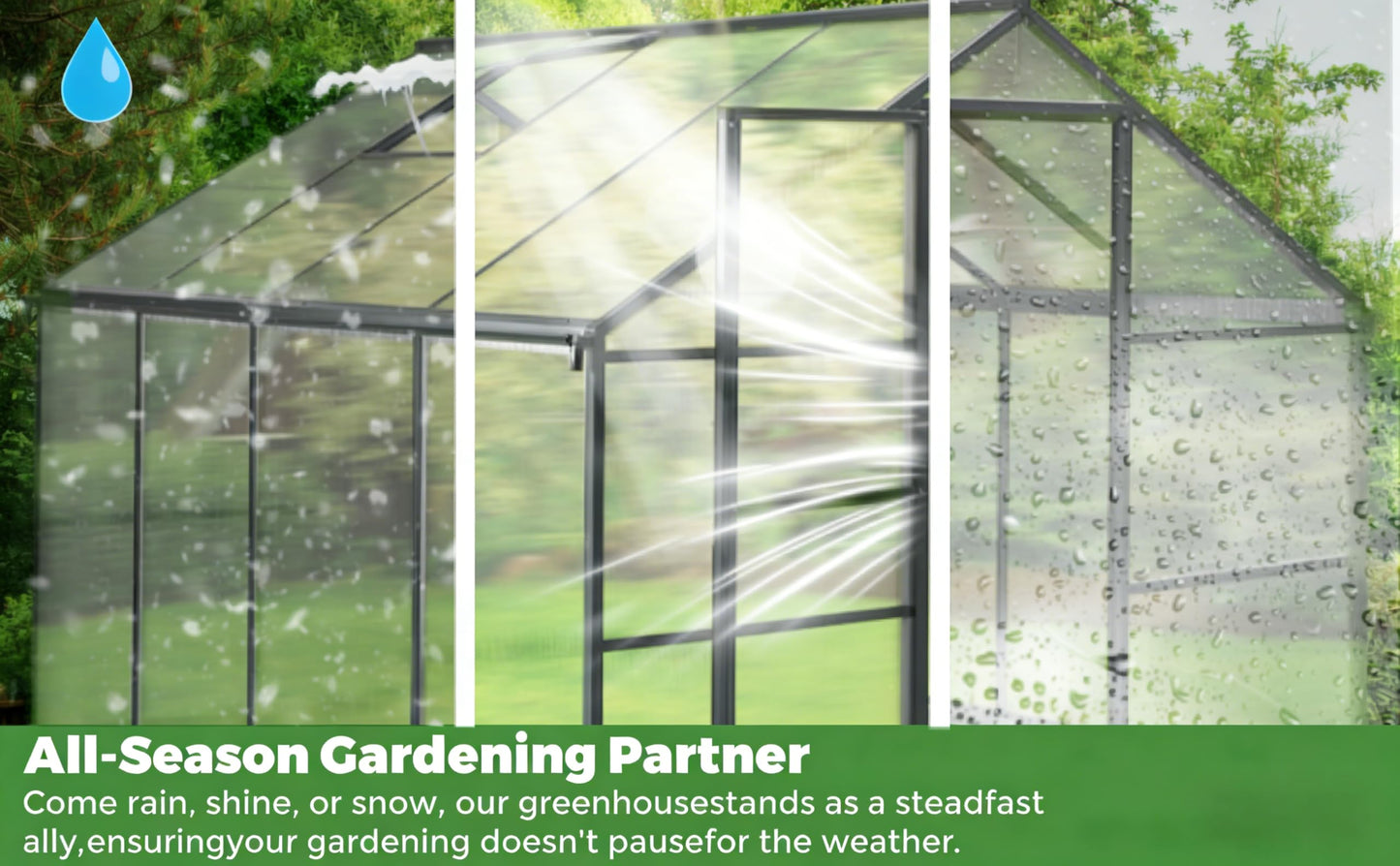8x10 FT Greenhouse for Outdoors, Polycarbonate Greenhouse with Quick Setup Structure and Roof Vent, Aluminum Large Walk-in Green House for Outside Garden Backyard,Charcoal Black