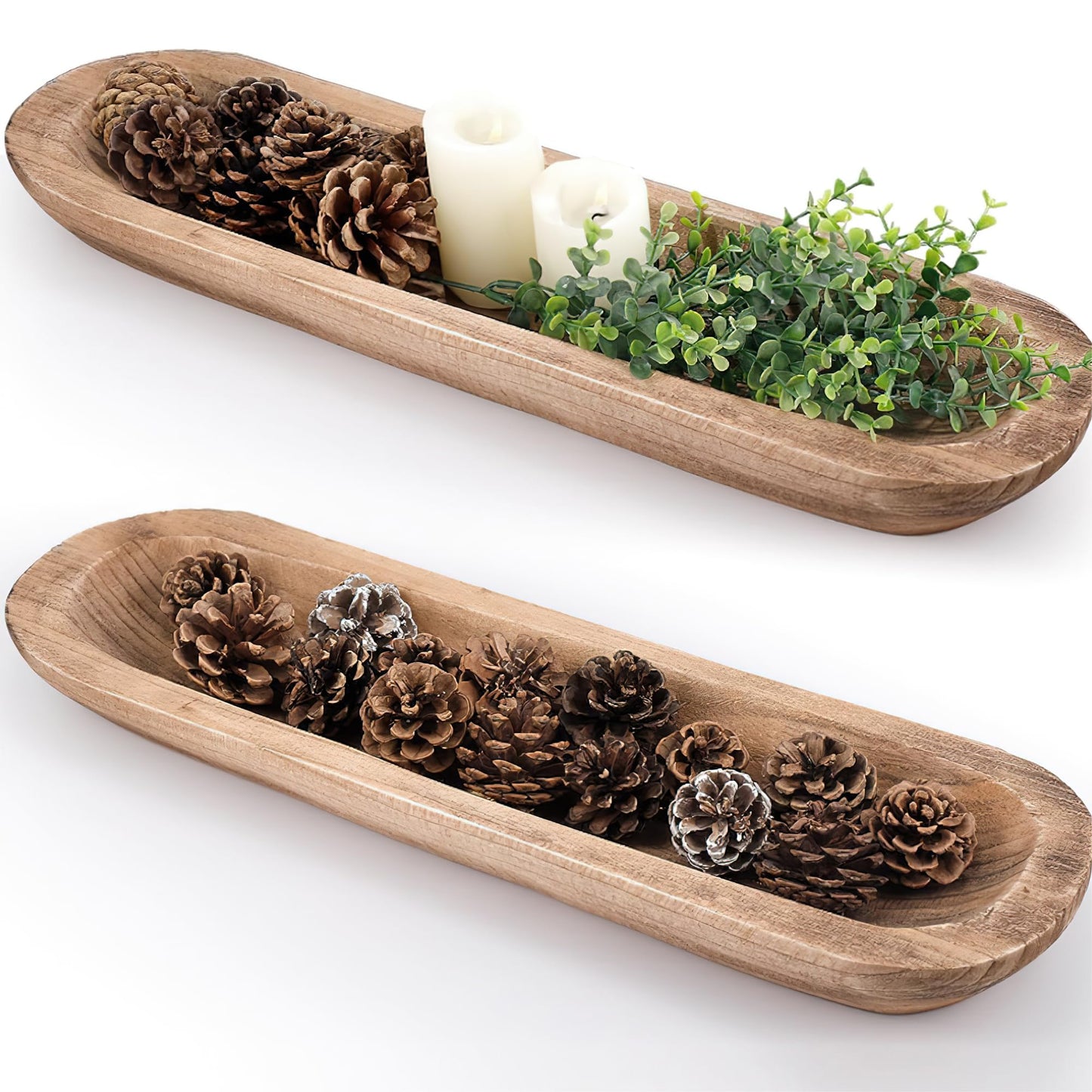 MOLADRI 17 Inch Wooden Dough Bowls Decorative,Unique Centerpiece Bowl, Rustic Long Wood Bowl with Hand Carved for Table Centerpiece Decor, Farmhouse Boho Rustic Style Home Decor (17" x 5" x 2" Brown)