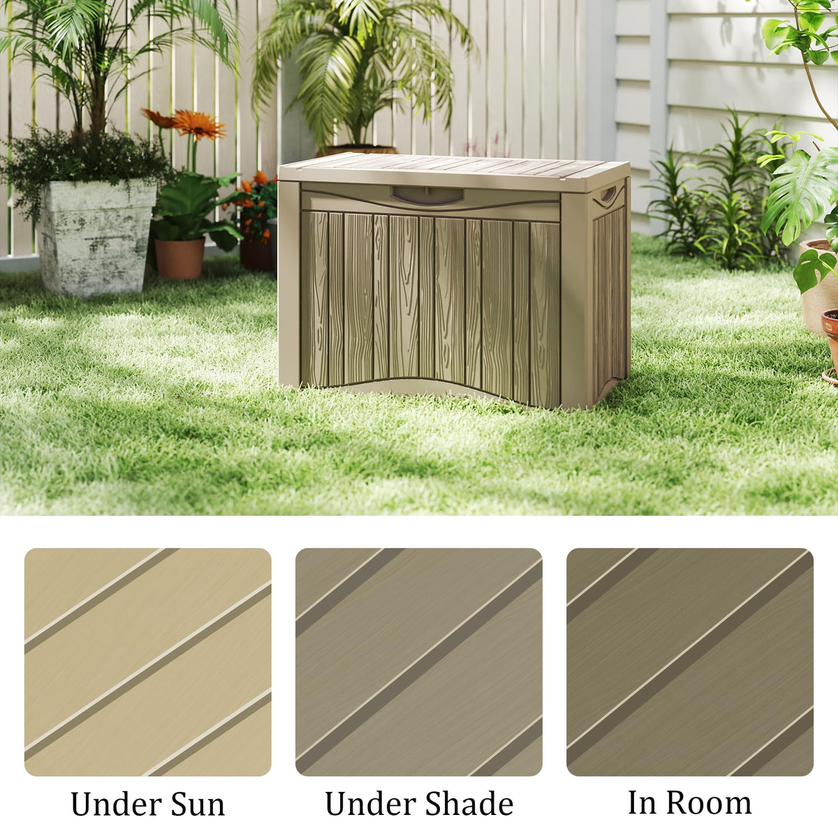 Decksplore Outdoor Storage Box Waterproof, 320 Gallon Lockable Resin Deck Box, Patio Storage Bin for Pool Accessories Cushion Furniture, Garden Tools, UV-Resistant Outside Delivery Grey