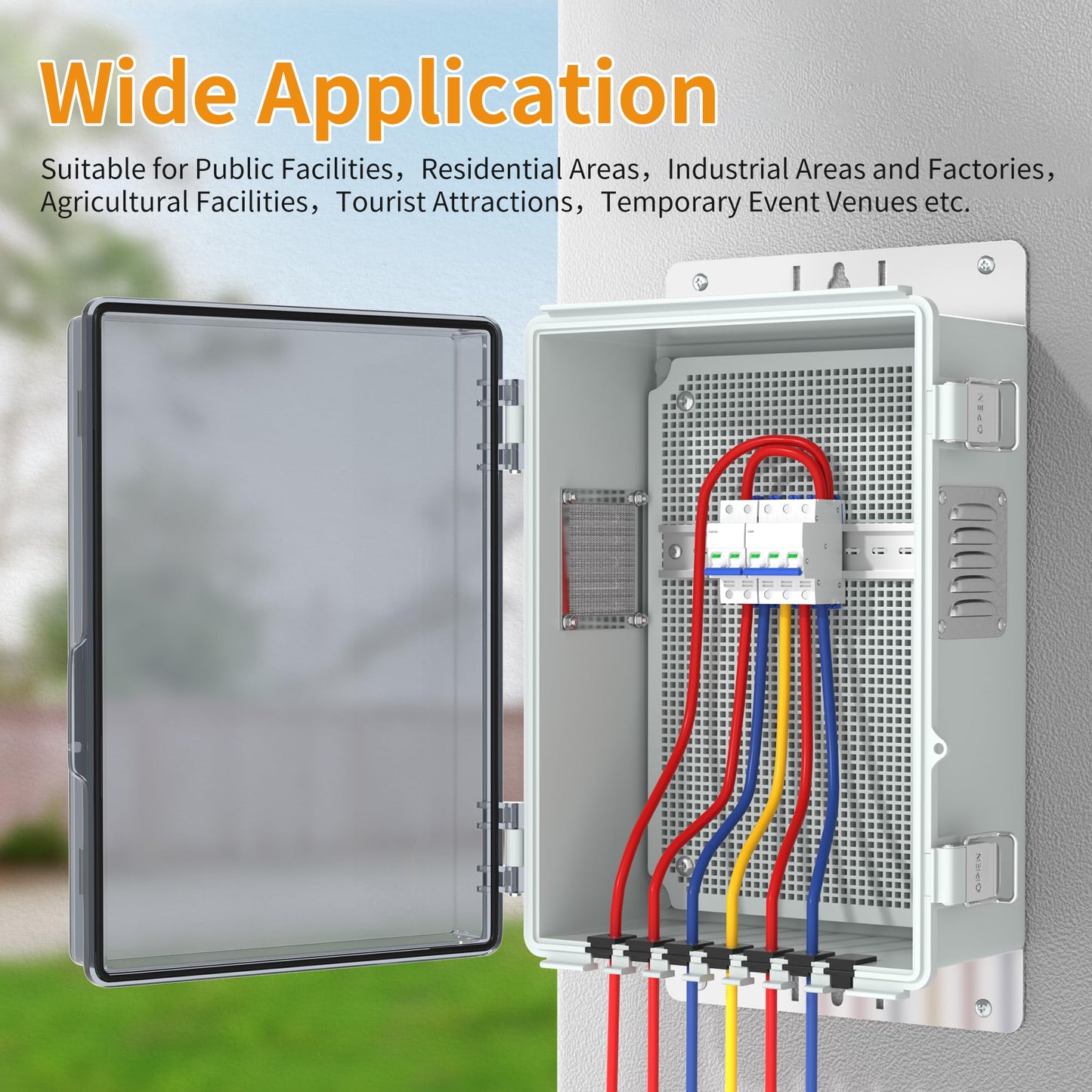Joinfworld Outdoor Electrical Box, Waterproof Electrical Box WiFi Enclosure 11.8x6.7x5.6 Vented Electric Box Plastic Clear with Mounting Panel Cable Grommet Stainless Steel Dust Screen