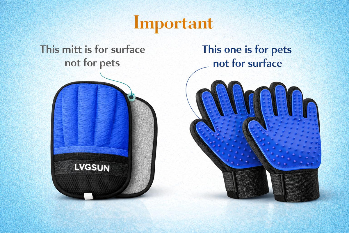 LVGSUN Cat Grooming Gloves for Shedding – Pet Hair Remover Set with Cleaning Mitt – 2 Grooming Gloves + 1 Reusable Pad for Cats, Dogs & Horses – Long & Short Hair Deshedding